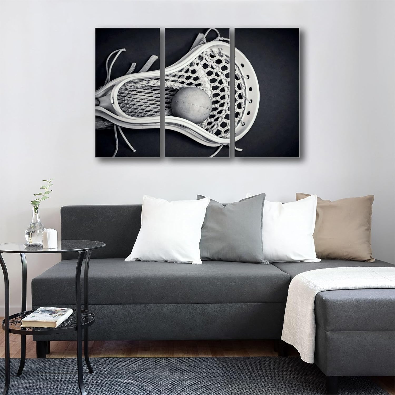 BEGYHZGLCF 3 Panel Canvas Wall Art Decor Lacrosse Head with Ball Black and White Poster Print On Canvas Artworks for Office Home Living Room Decor with Framed Ready to Hang,Multi,12x24in - Image 2