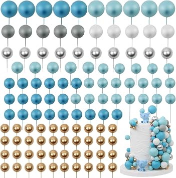 115 PCS Ball Cake Toppers - Mini Balloon Cake Decorations Foam Ball Cupcake Picks DIY cake Insert Toppers for Birthday Party Wedding Baby Shower - Blue Theme