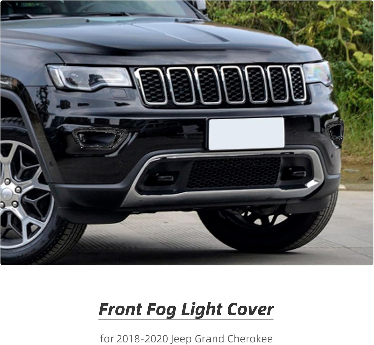 Hoolcar Front Fog Lights Cover Fog Lamp Frame Trim Replacement for 2018-2020 Jeep Grand Cherokee, Carbon Fiber