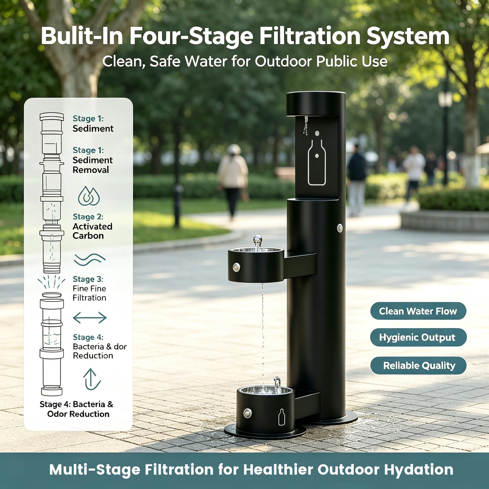 Fontaine à Eau D'extérieur, 3 Points De Distribution, Filtre à 4 étapes, Traitement Anti-Rouille, Station De Remplissage De Bouteilles, 15 Po L X 51 Po P X 59 Po H, Installation Facile