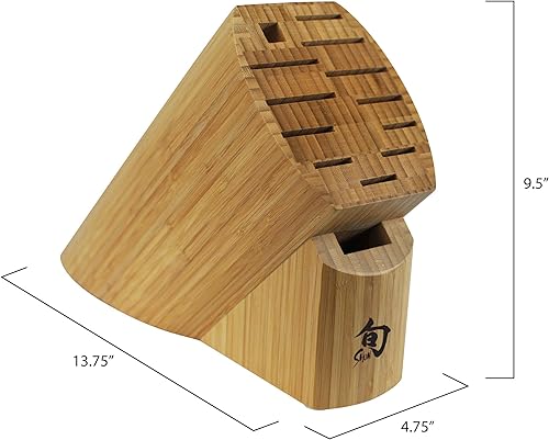 Miniatura 2 de Shun Bloque ovalado de bambú para cuchillos, soporte grande para cuchillos de 13 ranuras, hecho de bambú auténtico, almacenamiento de cocina para