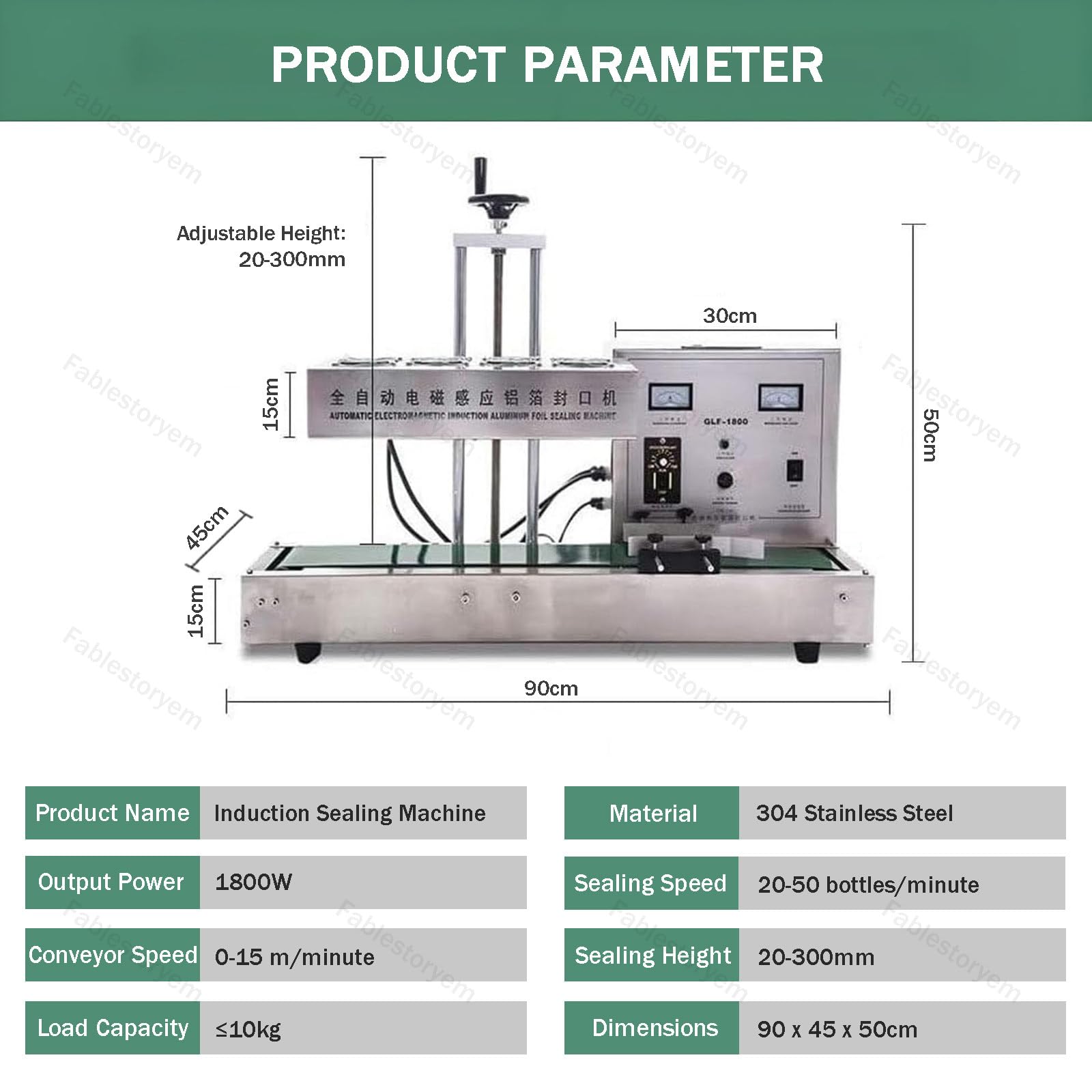 Máquina selladora por inducción, sellado continuo de tapas de papel de aluminio, sellado electromagnético automático para botellas de 20-300 mm de altura, 220 V