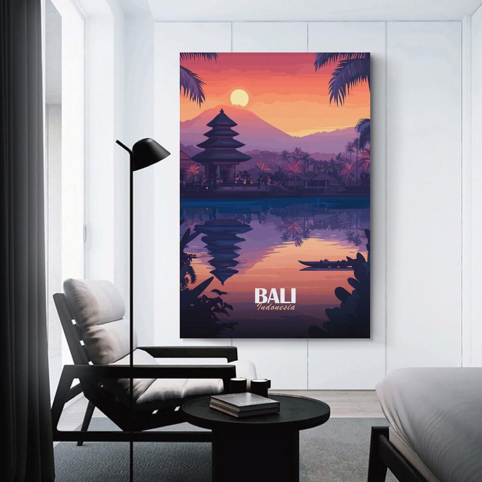 Junmoney Canvas Wall Decor Bali, Indonesia Sunset Illustration, 20x30inch(50x75cm), for Gallery Wall Decor And Room Displays, An Easy Match for Collected Prints
