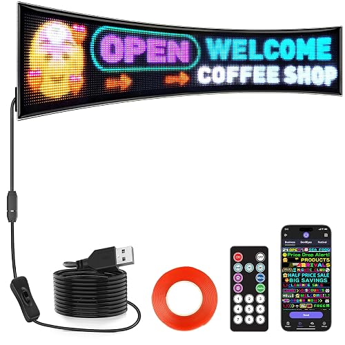RAYHOME Dual Row P5 Huge Bright Advertising Programmable LED Sign, 31''x8'' Flexible Digital Scrolling Light Sign Custom Text Message Pattern LED Display for Store Car Hotel. - 31''x8''