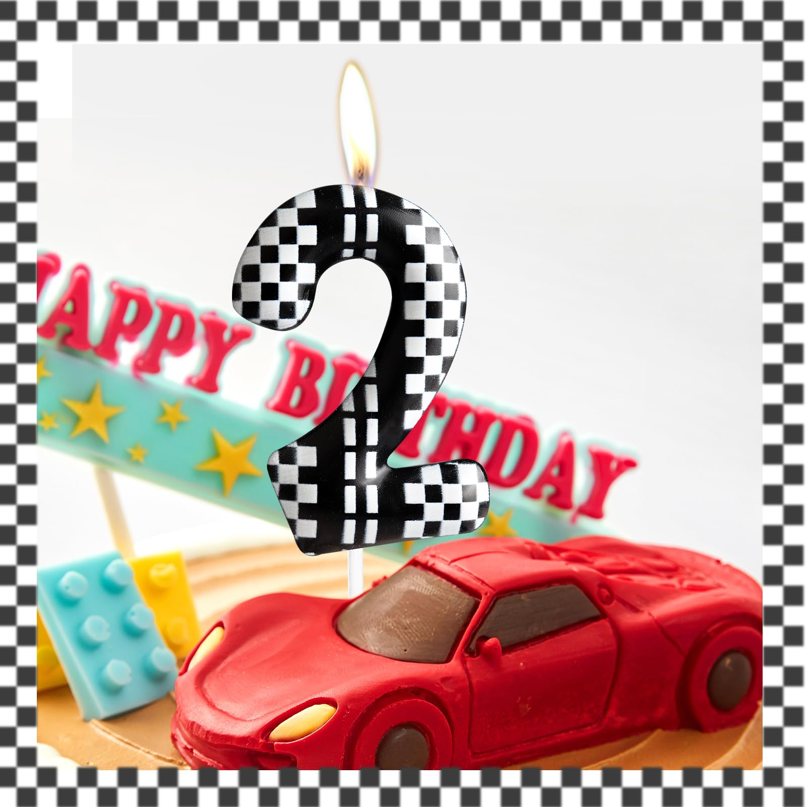 Rennwagen-Geburtstagskerzen - Set Mit Schwarz-weißen Zahlen, 6x3,7 Cm, Für Autoparty-Deko