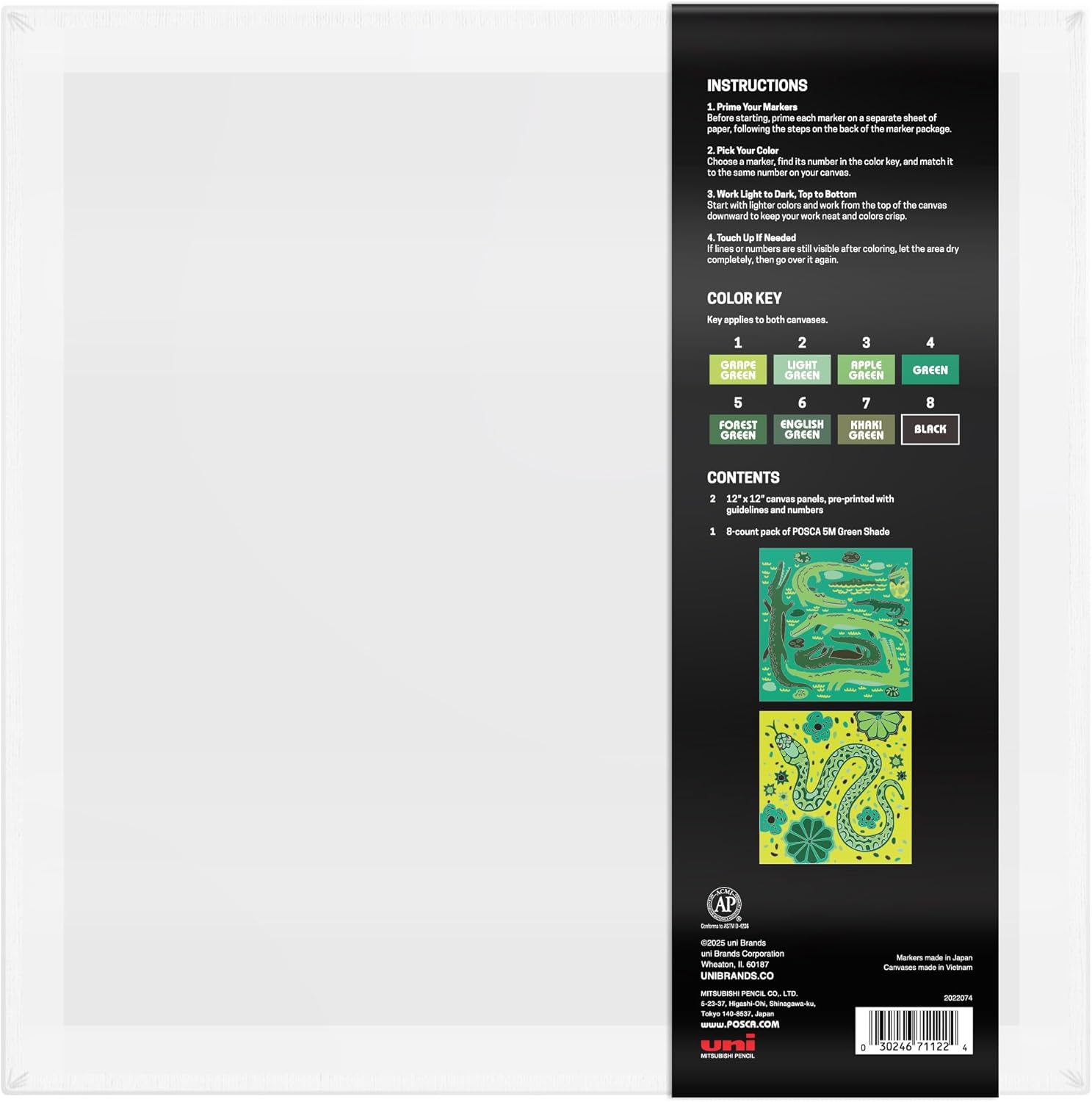 POSCA Canvas Paint by Number Kit, Swamp & Slither - 8 Acrylic Markers with 2 Pre-Drawn Canvases - Gift Set for Artists, Adults and Kids