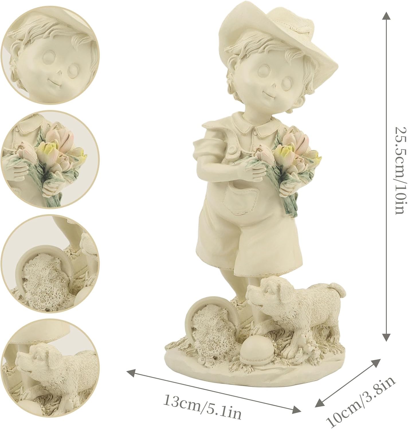 Geila 10" Rustic Child Statue – Garden Decor, Outdoor Statue, Resin Art Figure, Home Accent, Farmhouse Decor (Boy)