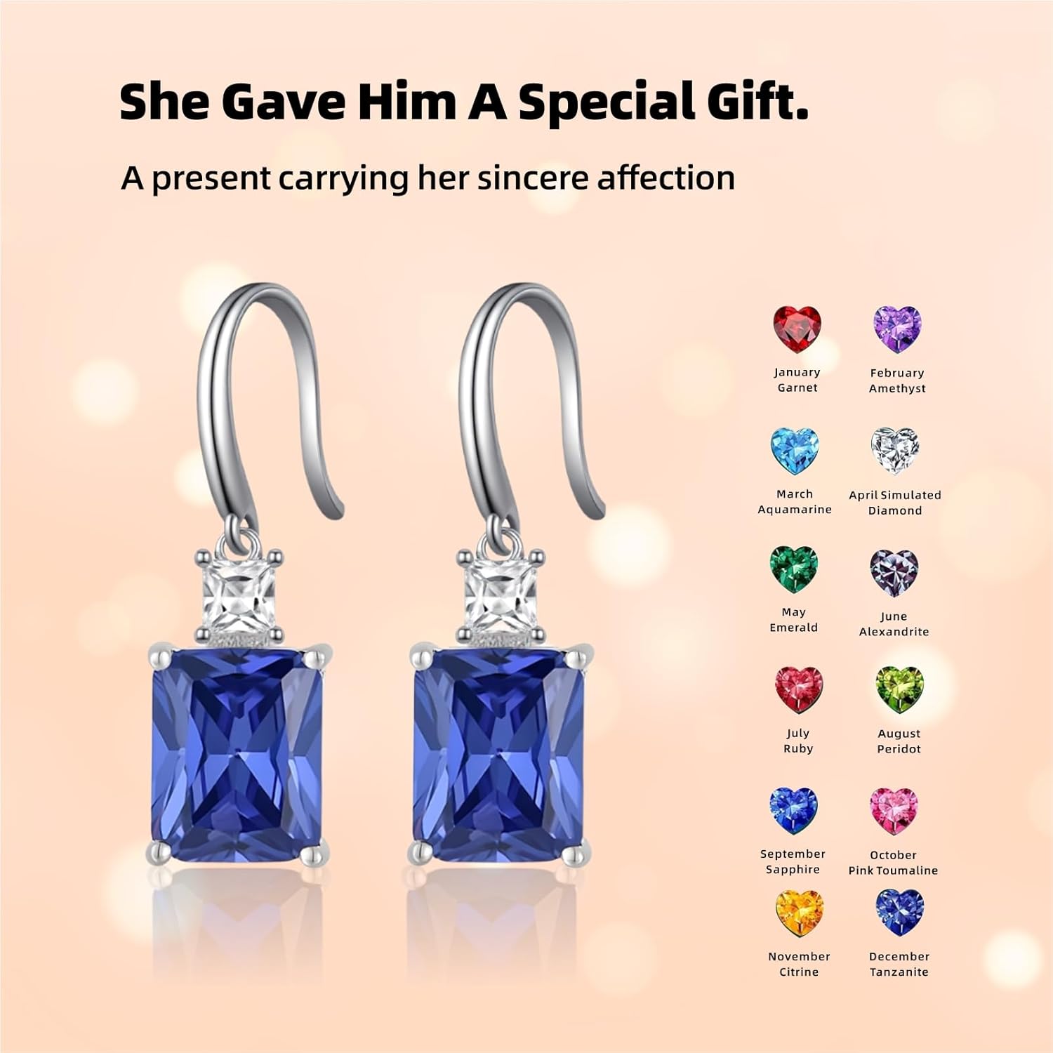 Sterling Silver Birthstone Earring For Woman -Dangle Earrings Jewelry Birthday Gifts for Women,Girlfriend,Wife,Mom - Graduation, Friendship,Birthday, Anniversary - Image 2