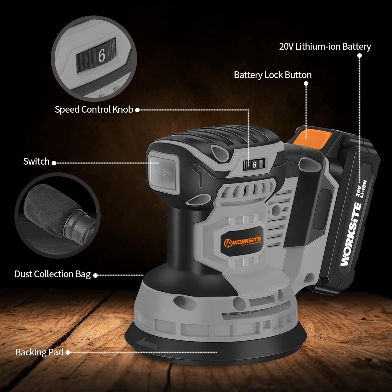 Buy WORKSITE 20V MAX Cordless Random Orbital Sander, 5Inch Variable