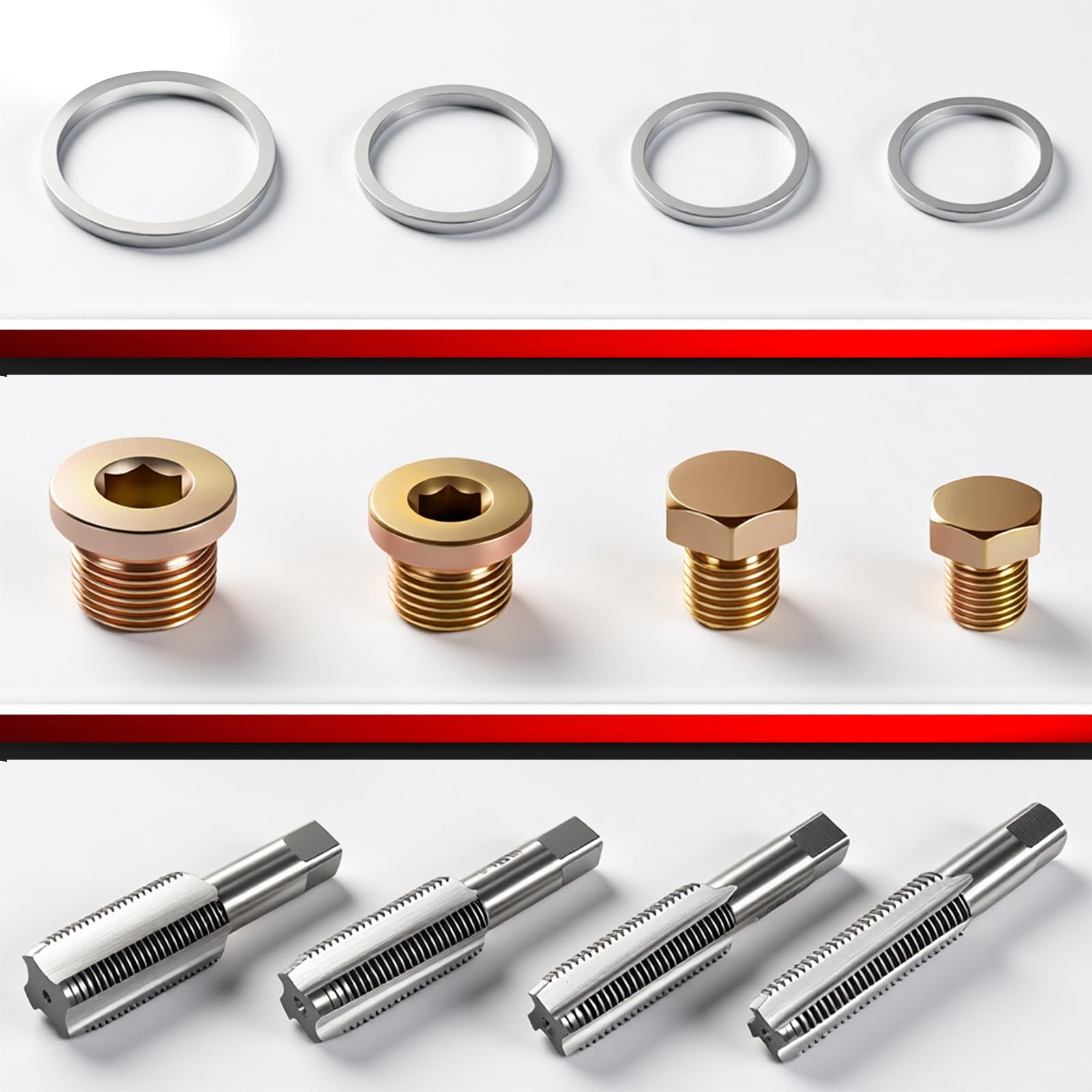 Juego de reparación de 64 piezas para tornillo de drenaje de aceite, M13 x 1,5 | M15 x 1,5 | M17 x 1,5 | M20 x 1,5 Tornillo y rosca para cárter de aceite, kit de reparación de rosca para