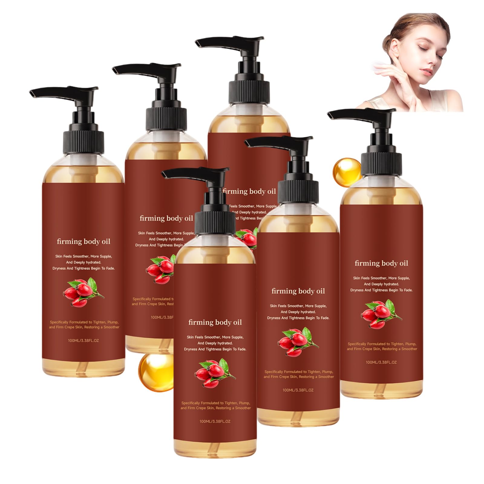 Olio per il corpo rassodante per la pelle rugosa, idratante per la cura della pelle dopo la doccia, per tutto il corpo, rimpolpa la pelle, leggero al tatto, delicato, idratante (6 pezzi)