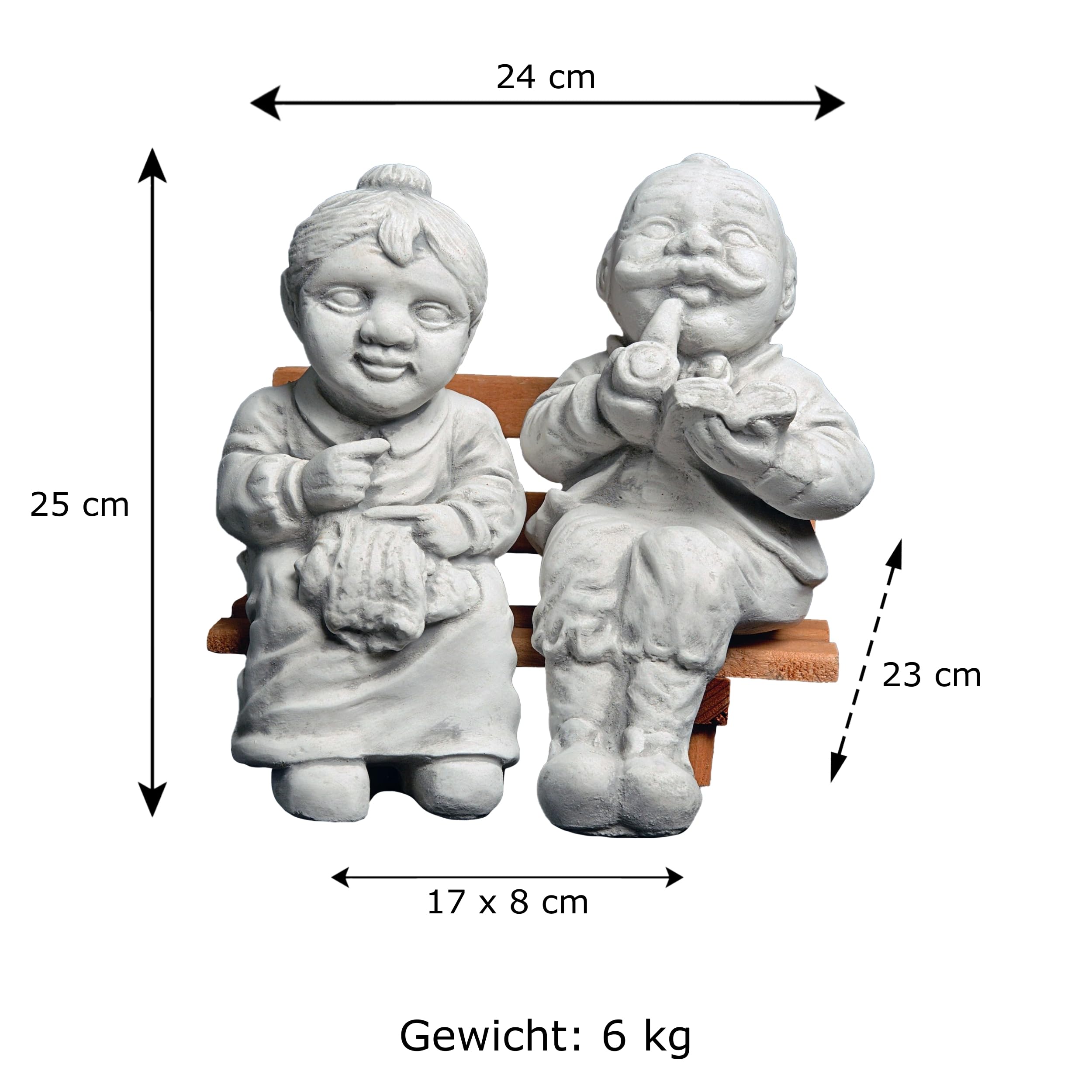gartendekoparadies.de Opa und Oma auf Einer Bank im Garten, Steinfigur, H. 25 cm, 6 kg, Grau, frostsicher aus Steinguss für Außenbereich