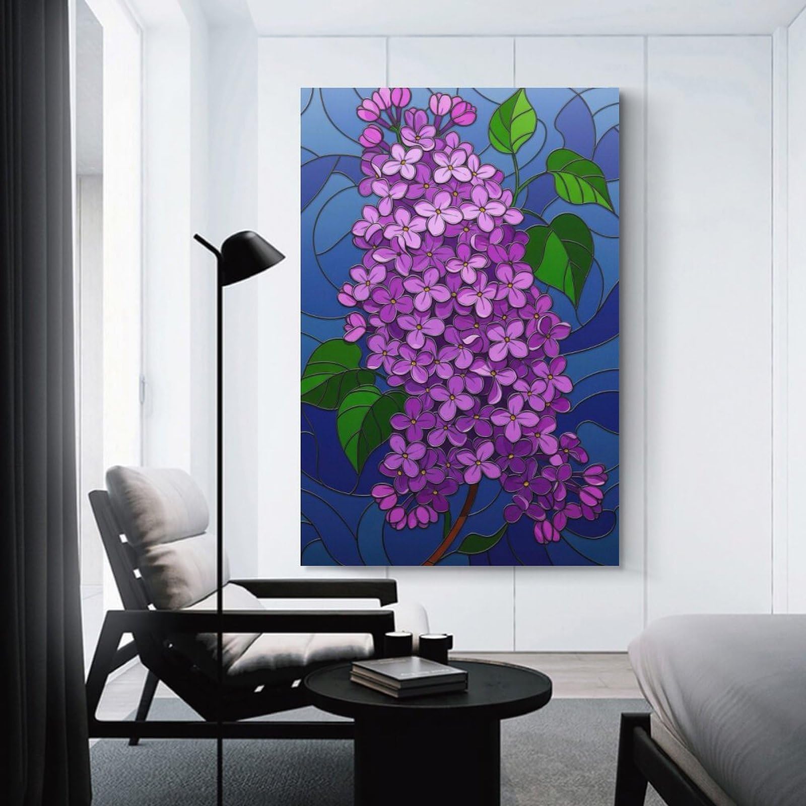 Junmoney Unframe-Style-22-1 Lilac Blossom Stained Glass Illustration Decorative Wall Artwork, 24X36inch(60X90cm), For Corridors, Hallways Or Apartment Entries, Home Artwork For First Impressions