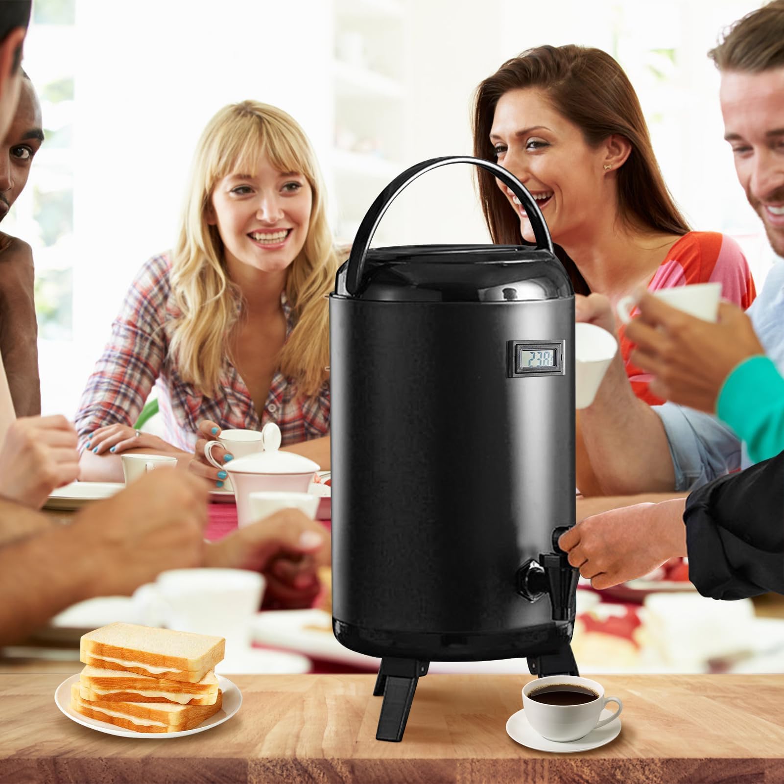 Distributore di Bevande Isolato in Acciaio Inossidabile 12 L, Distributore Termico Isolato con Indicatore della Temperatura per caffè Caldo, tè e Altre Bevande Calde per la