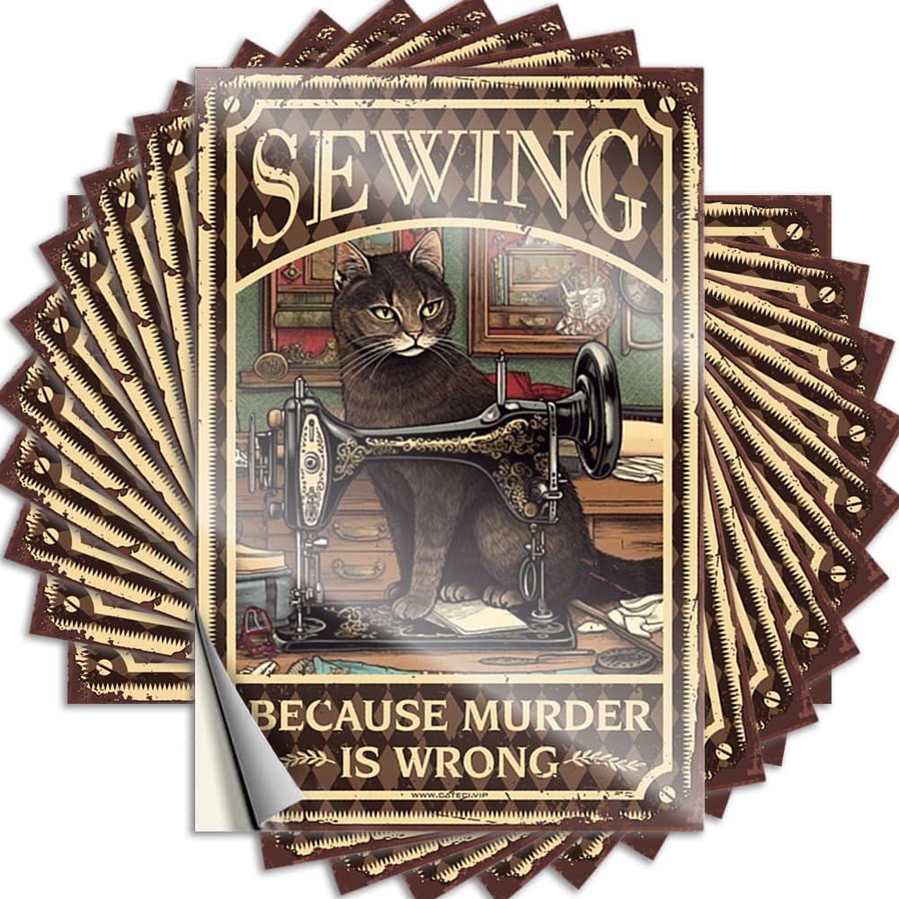 Cat Kitty Sewing Because Murderis Wrong Glitter Outside Decor - Decals Bumper Removable Vinyl Decal(8X12CM)
