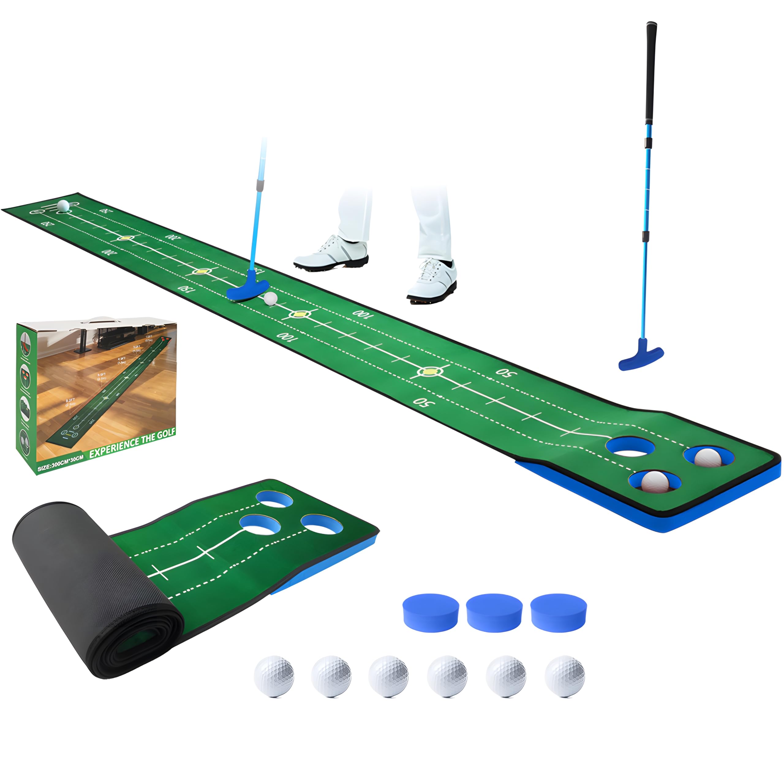 Y-Nut Golf Pong Putting Game, Indoor Putting Green Golf Putting Game Set, Detachable Golf Putting Mat - Includes 1 Putter, 6 Golf Balls, 3 Golf Cups, 1 Bag for Home Office Backyard with Family/Friends