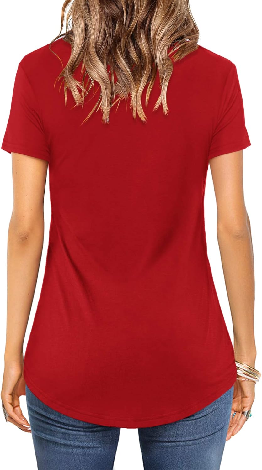 Amoretu Womens Summer Tops V Neck Criss Cross Short Sleeve Basic Plain Tee T-Shirt - Image 2