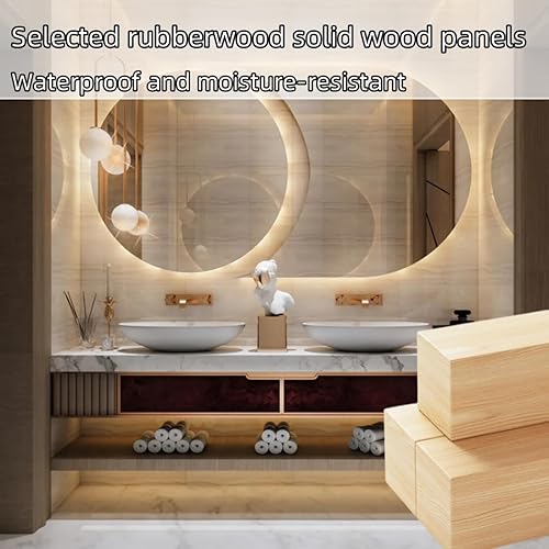 Miniatura 6 de Moderno tocador de baño de madera maciza con doble lavabo, elegantes fregaderos de cerámica doble, espejos ovalados LED antivaho  Espejo inteligente