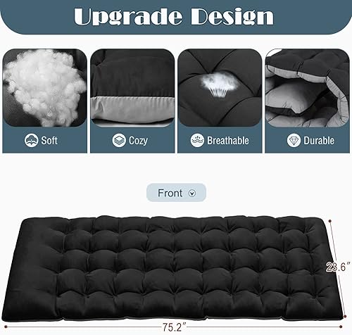 Miniatura 2 de H&ZT Silla de dormitorio, sala de estar, silla portátil plegable ajustable para el hogar con colchón, para dormir siesta, interior y exterior,