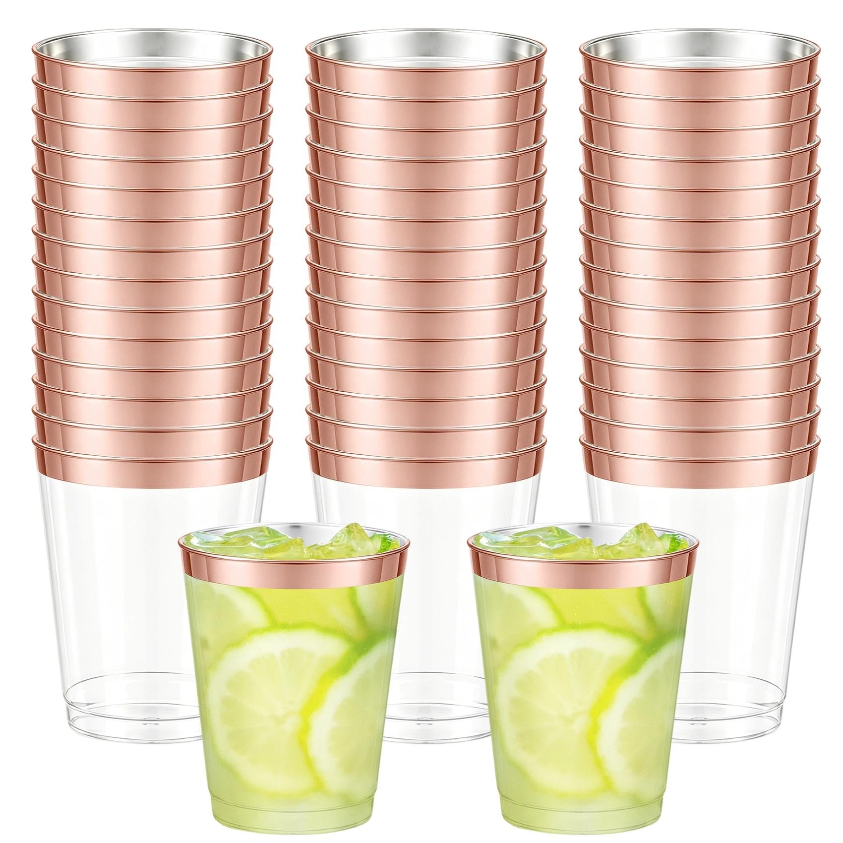 Leislam 50 Pack Premium Plastic Wine Glasses 300ml, Elegant Reusable Drinkware for Adults, Cocktail Cups, Clear Tumblers for Parties and Events (Pink)