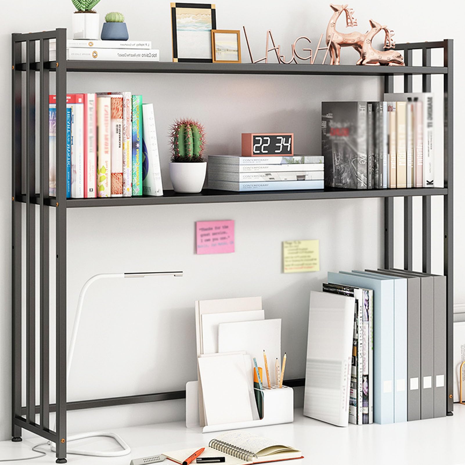RWRAPS Organizzatore da scrivania Scaffale portaoggetti Espositori Regolabili in Metallo Scaffale da scrivania e libreria per casa, Ufficio (Nero 103 cm)