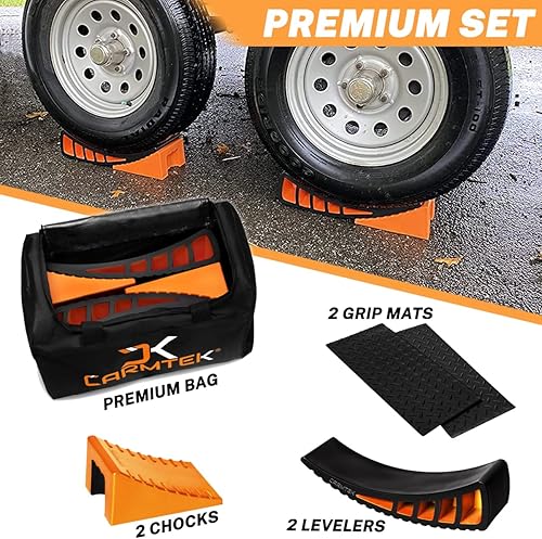 Miniatura 3 de CARMTEK Kit de nivelador de cámper, niveladores curvados para autocaravanas con horquillas de rueda de cámper, alfombrillas de goma y bolsa de