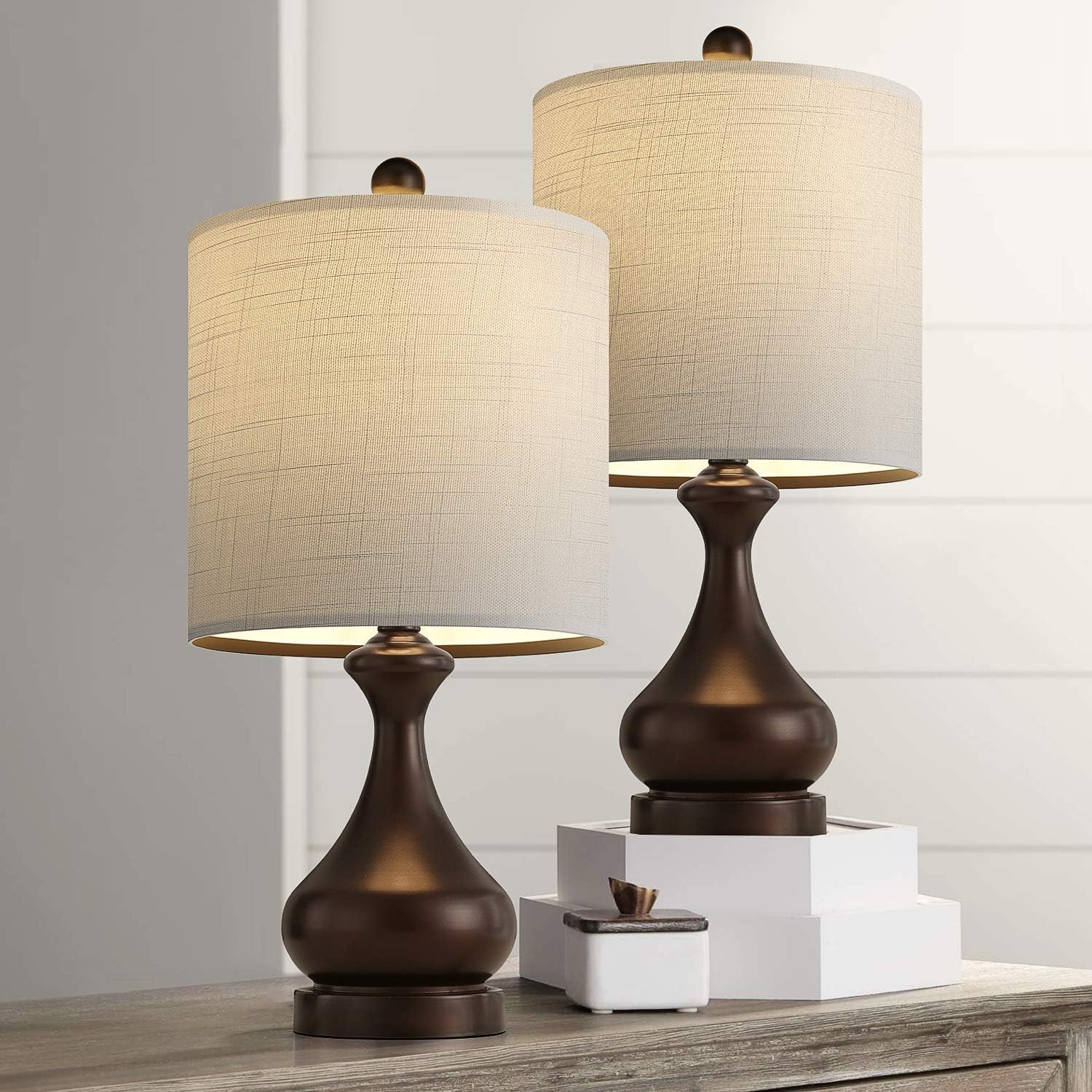 Exclusive Discount 🔥 BOBOMOMO USB Metal 21'' Table Lamp Set of 2 with Charging Port Eye Caring Nightstand Lamps Dressed in Brushed Brown Finish and White Lamp Shades for Bedroom, Living Room Flash Sale BOBOMOMO USB Metal 21'' Table Lamp Set of 2 with Charging Port Eye Caring Nightstand Lamps Dressed in Brushed Brown Finish and White Lamp Shades for Bedroom, Living Room