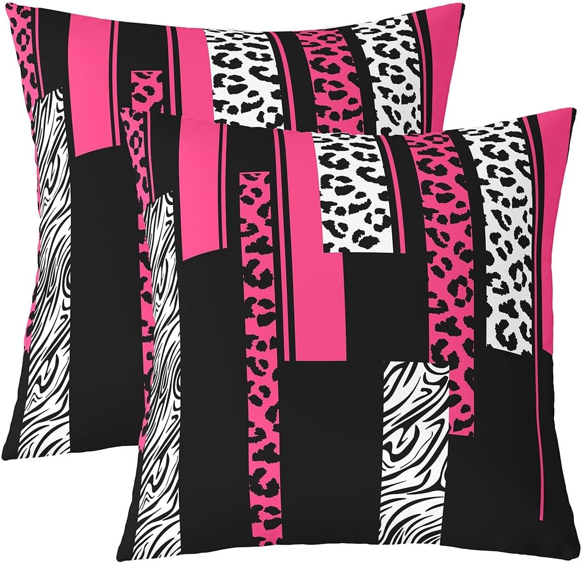 Feelyou Leopard Zebra Reversible Throw Pillow Covers 24 x 24-Inch Kids Cheetah Purple White Black Pillow Covers Home Decor for Animal Print Square Cushion Covers Set of 2 Safari Geometric