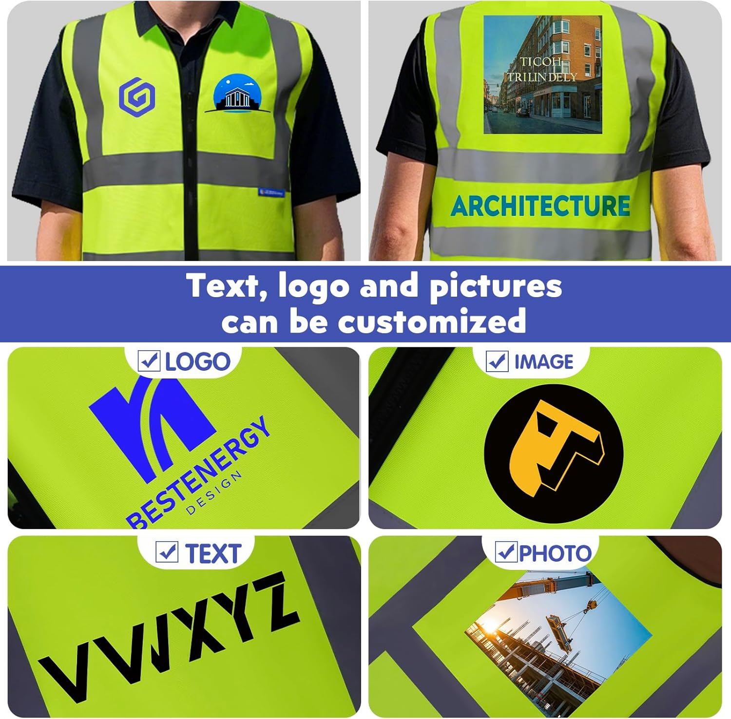 BeautyWill Custom Safety Vest Customized Logo Class 2 High Visibility Reflective Vest with Pockets Construction workwear - Image 6