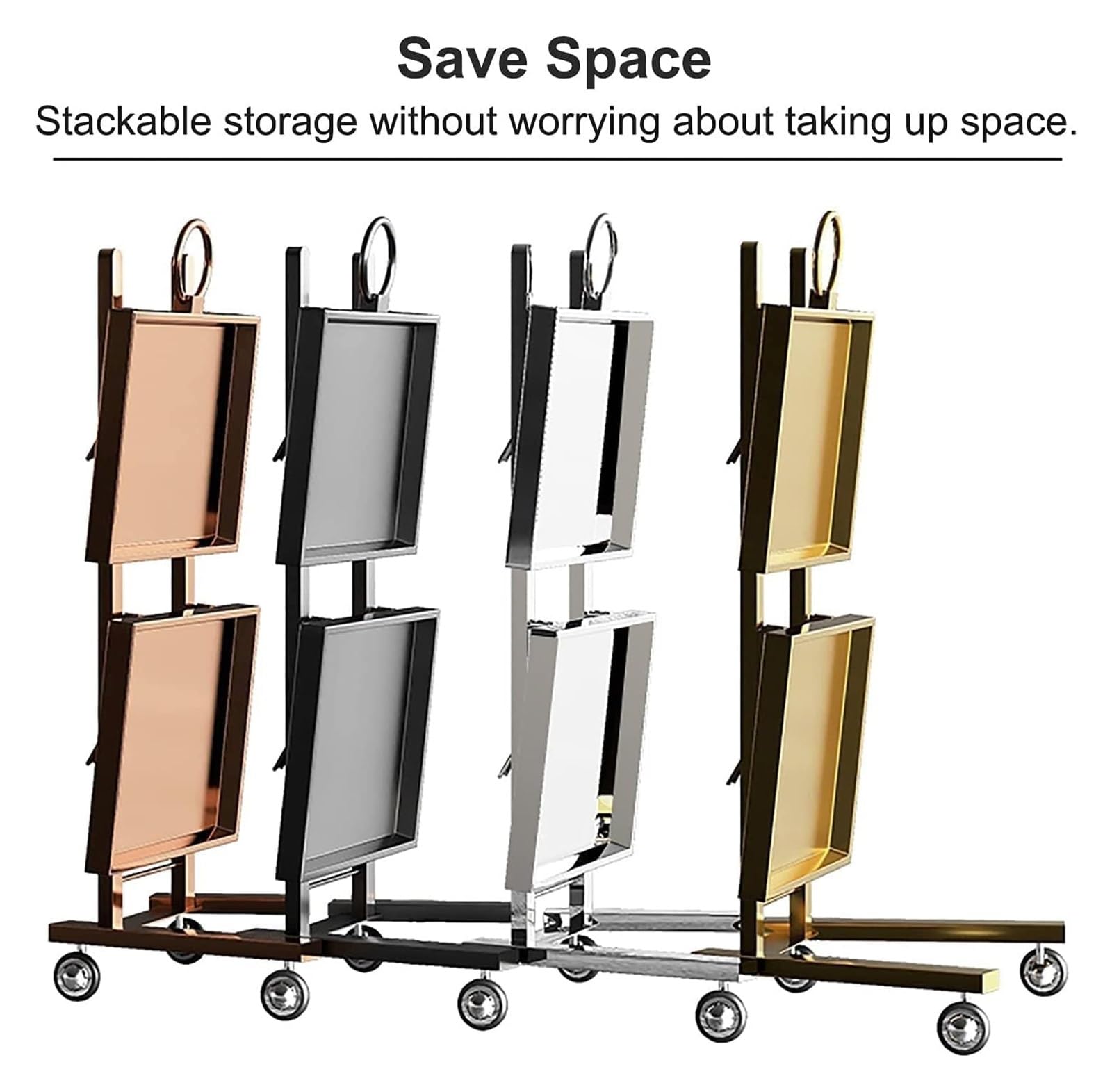 Carrito de peluquería Gold Salon Trolley - Carrito utilitario con ruedas de metal para peluquería y servicios de belleza - Carrito de almacenamiento plegable de 3 niveles, carrito móvil para herrami