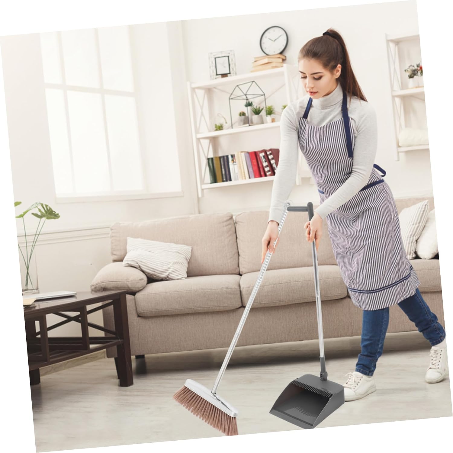 ULTECHNOVO Long Handle Stainless Steel Broom with Wide Angle Head Versatile Sweeper for Indoor Outdoor Cleaning Kitchen Bathroom Garage and Patio Use