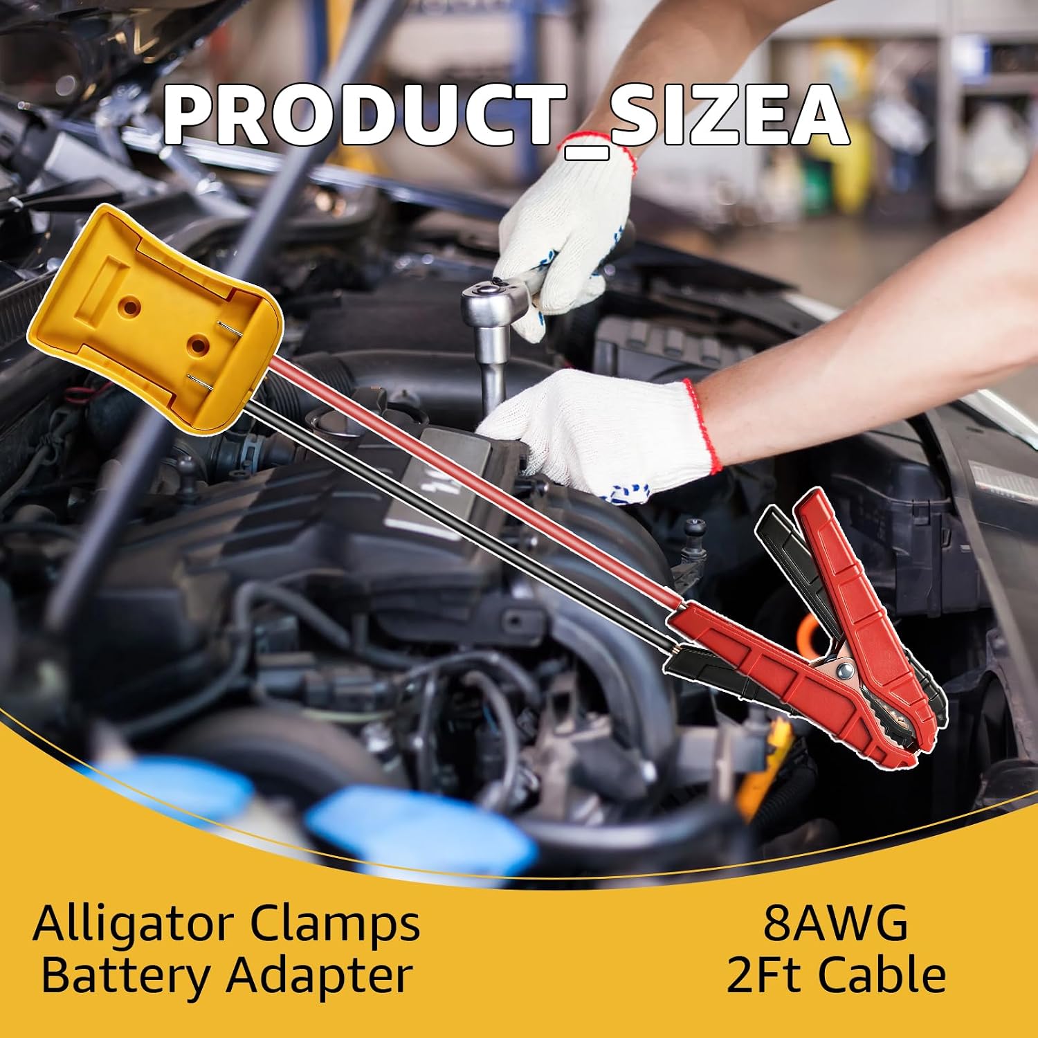 Jumper Cable Clamps with Adapter, Compatible with De. Walt 20V Battery Jumper Starters. 8AWG 2FT Automotive Silicone Booster Cable for Automotive Battery Tool Jumper Starter Replacement Parts