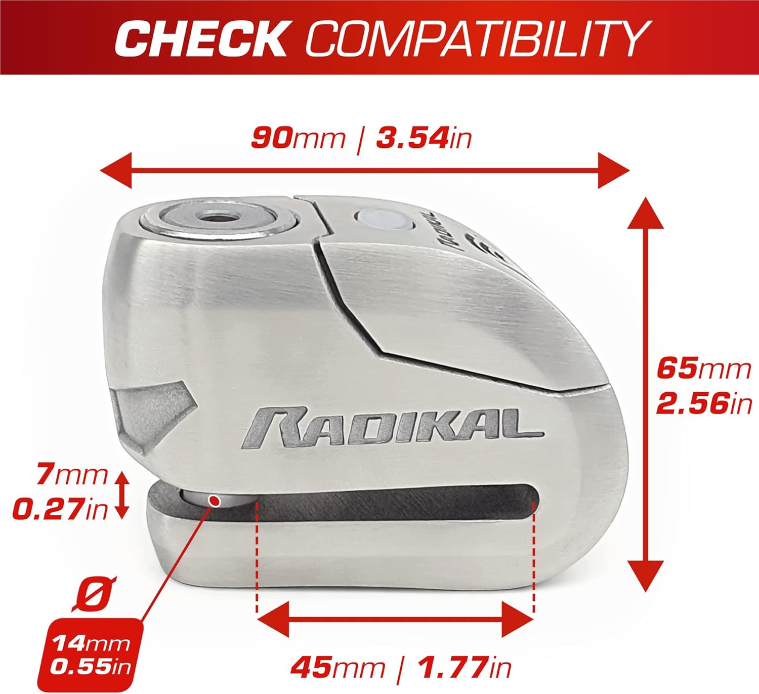 RADIKAL RK14S Premium Motorcycle Alarm Disk Lock 120dB On/Off, Warning LED Alert, SRA & Sold-Secure-Gold Approved Security Anti-Theft Brake Disc Lock for Motorbike, 14mm Double Locking Stainless Steel