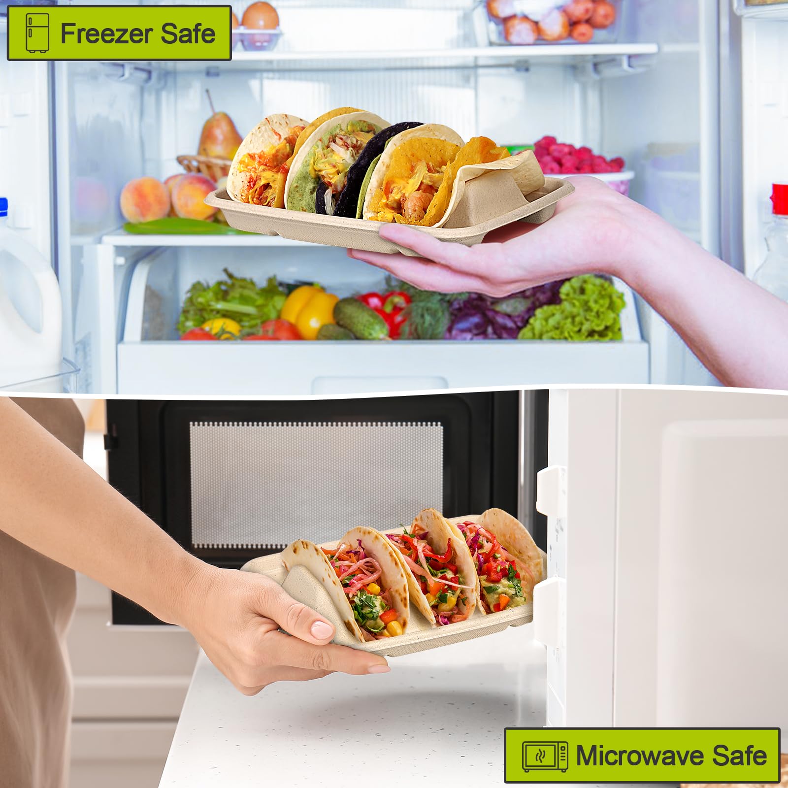 100 Stück Einweg-Taco-Halter, Einweg-Taco-Teller mit Trennwänden, kompostierbare Papier-Taco-Halter, Teller, Tabletts, Taco-Bar-Servierset für Party, Taco-Nacht, Taco-Dienstag-Dekorationen