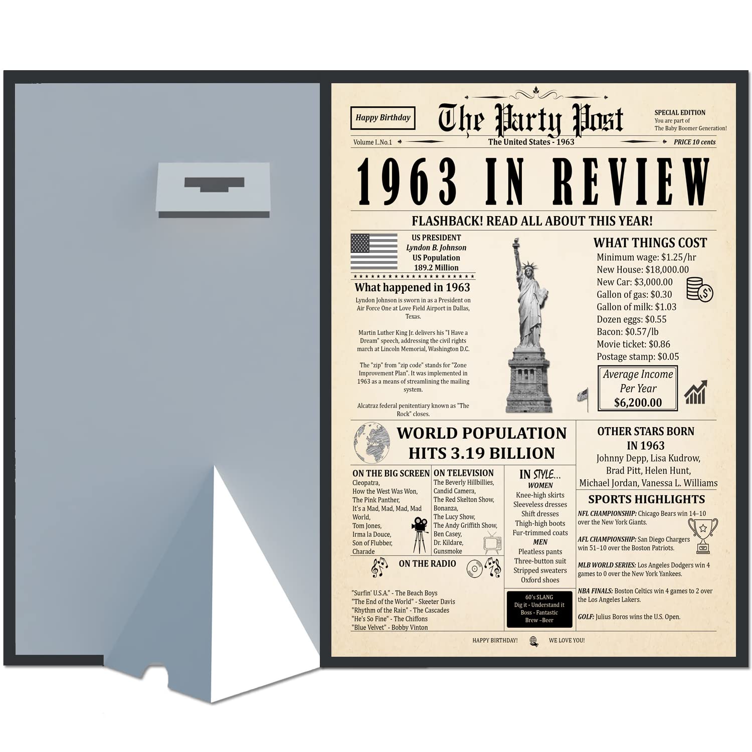 61 Years Ago Birthday Poster 8 x 10 Party Decor Sign 61st Anniversary Card for Men or Women Home Decoration Party Supplies. Born in 1963 Newspaper Banner for Him or Her Turning 61 Years Old Print