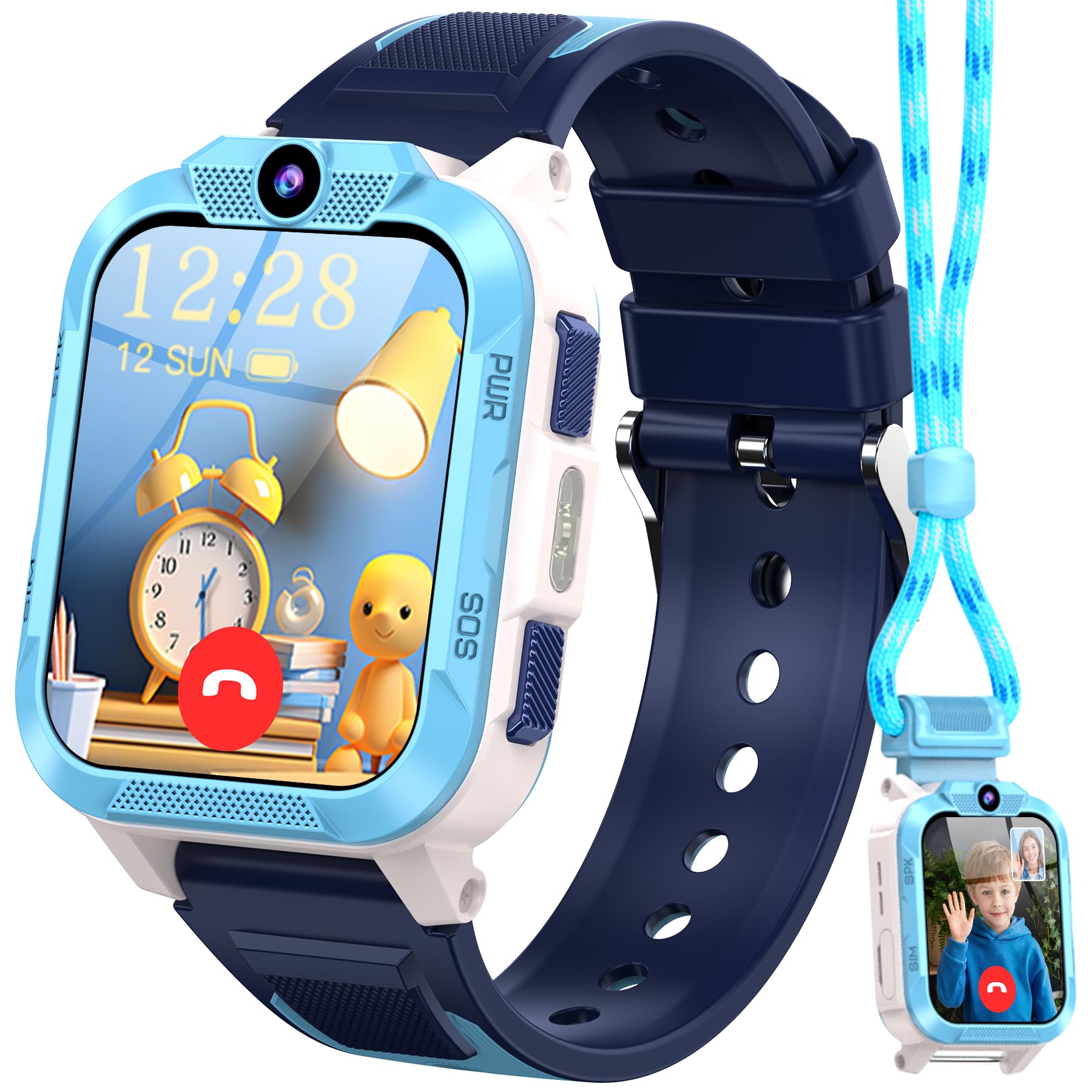 4G Smartwatch Kinder mit GPS und SIM-Karte, Telefon, SOS, IP68 wasserdicht | Sicherheitszonen, Schulmodus, Familienchat, Videoanruf, 850mAh Akku-2 Tage, 4-12 Jahre, Kinderuhr für Schule und Outdoor