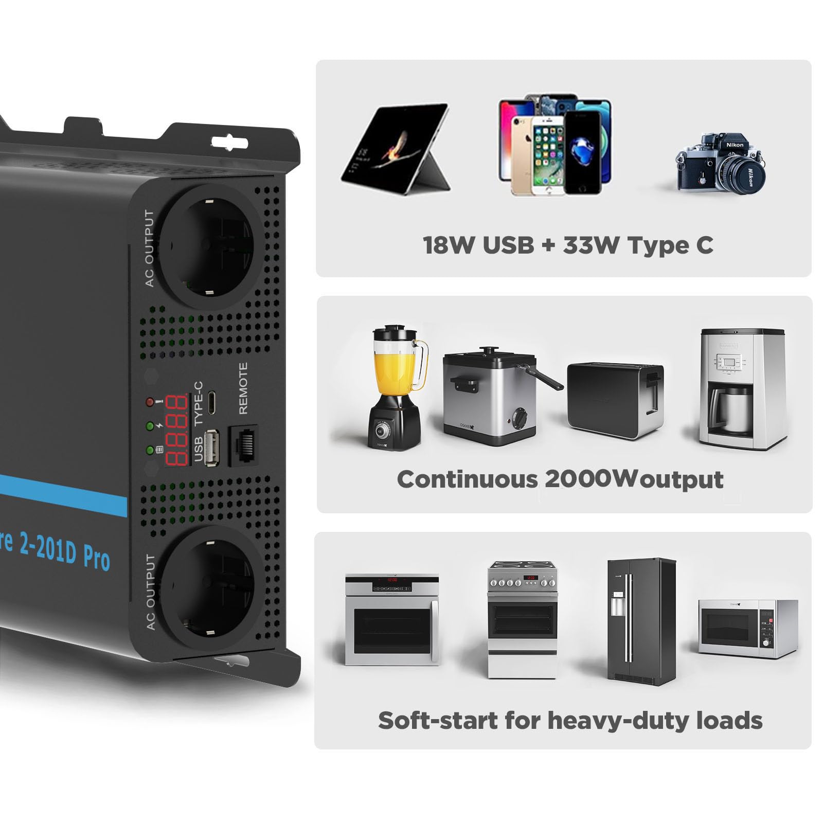 Inverter 2000W Onda Sinusoidale Pura EDECOA - Convertitore 12V A 230V Con USB E Telecomando - Foto 10