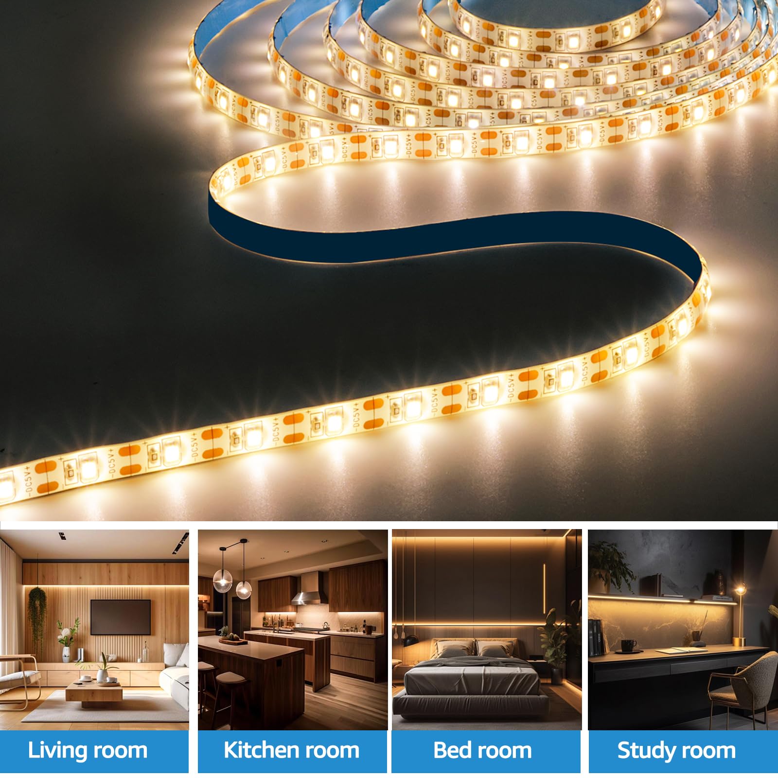 HEGEHE Tira LED COB USB 1M (320 LEDs): La Luz Uniforme Y Súper Brillante Para Armarios, Dormitorios Y Decoración (5V, Cortable)