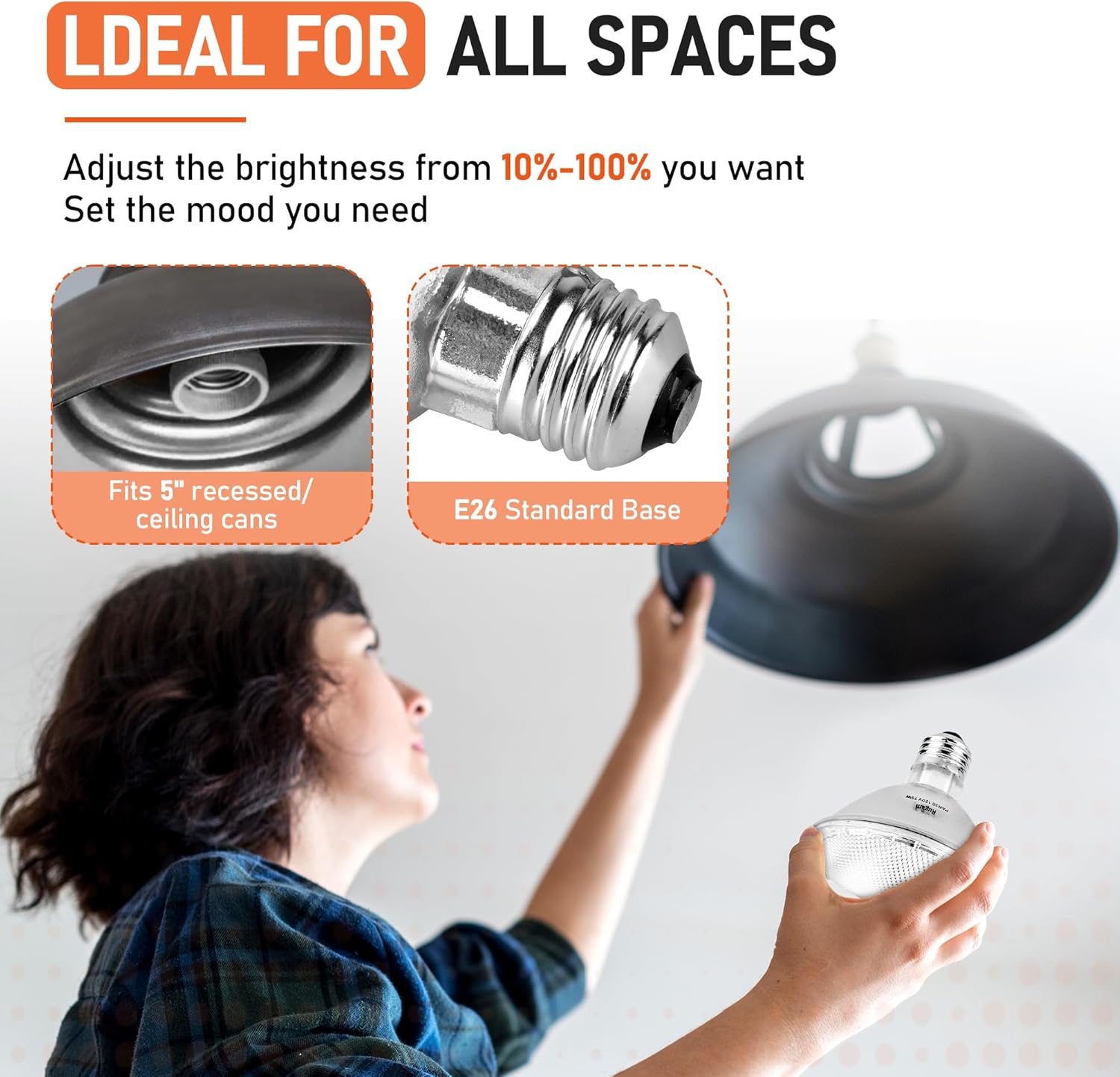 Par30 Short Neck Halogen Flood Light Bulbs, 6 Pcs 75W 120V Light Bulb with E26 Medium Base, 3000K Warm White High Output, Par30 Dimmable Bulbs for 5-6in Recessed/Ceiling Can/Accent/Tracking Lights