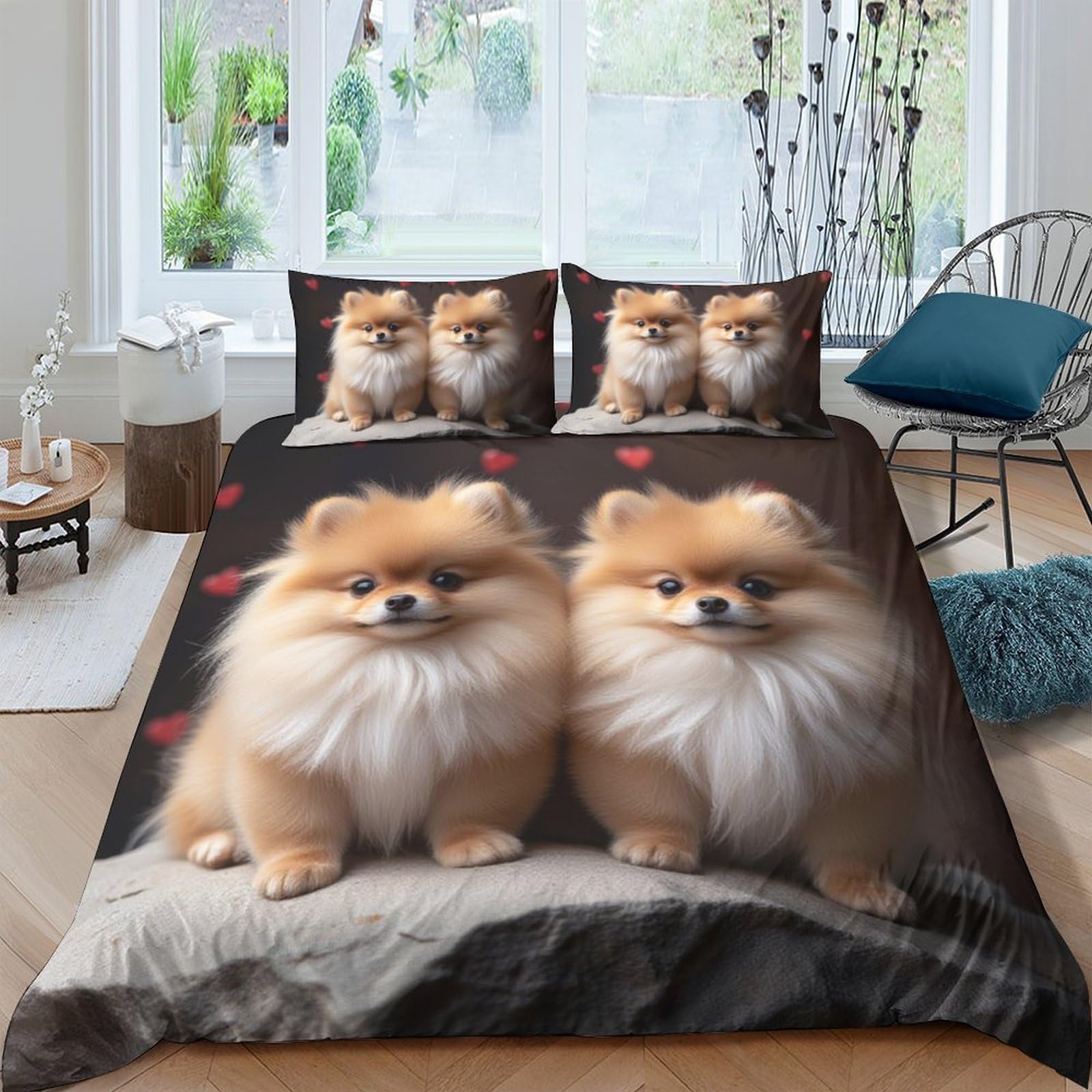 Ctjqhvkz Style-5 3D Printed Pomeranian Dog Fitted Sheet Microfiber Soft Anti-Slip Cute Puppy Bed Cover For Bedroom Guest Room Decor Single（135X200cm）