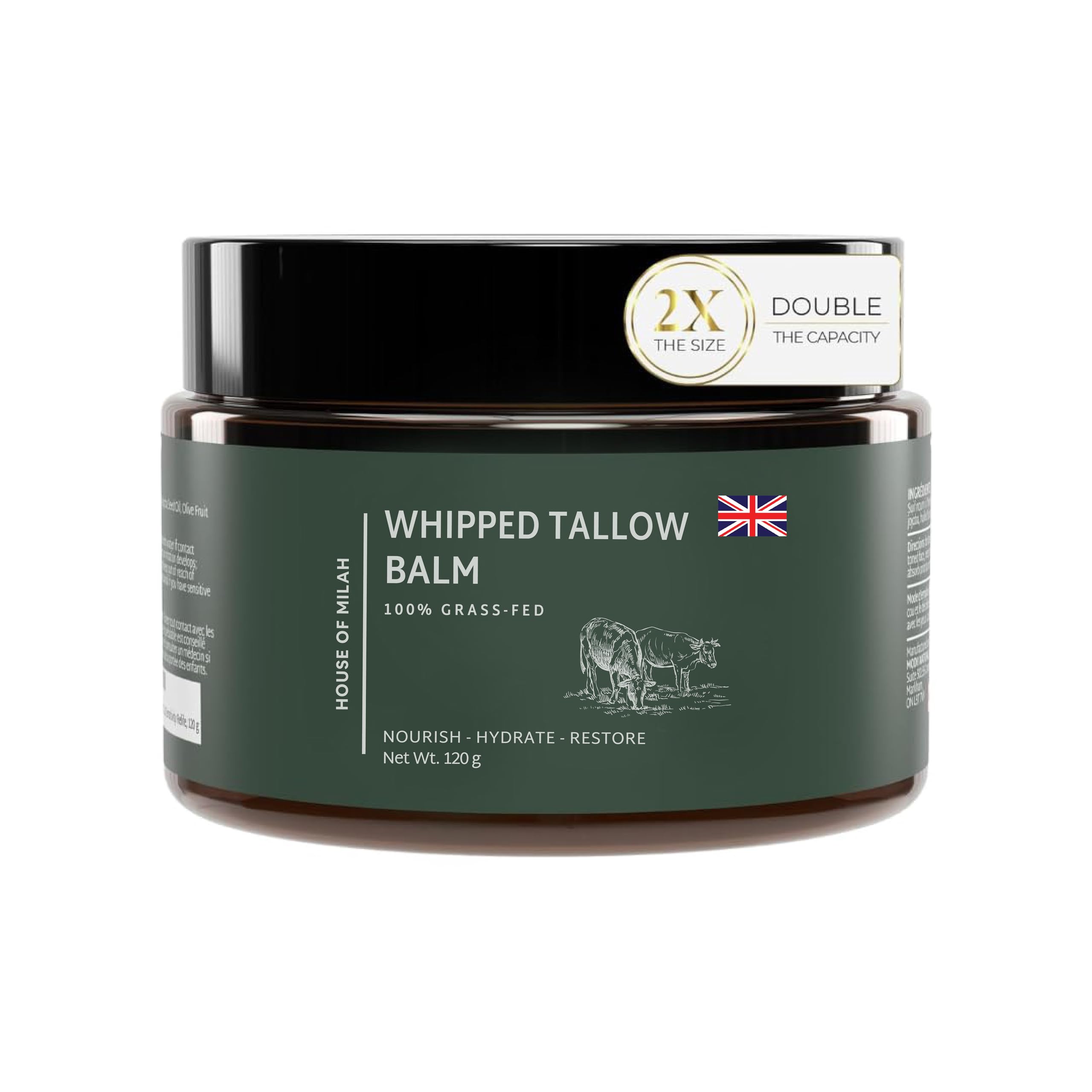Whipped Beef Tallow Moisturizer: Grass-Fed Tallow Face Balm with Honey, Jojoba & Olive Oils, Unscented