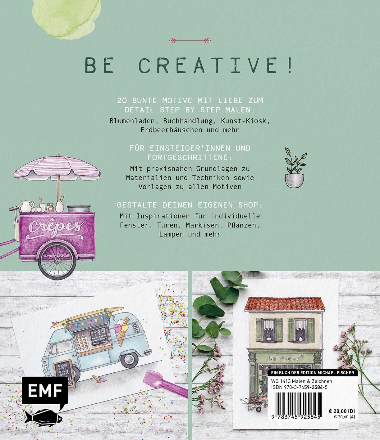 Watercolor – Little Shops: 20 bezaubernde Motive malen | Mit allen Grundlagen, Vorlagen und Step-by-Step-Anleitungen | Blumenladen, Gemüsestand, Food-Truck und weitere Motive