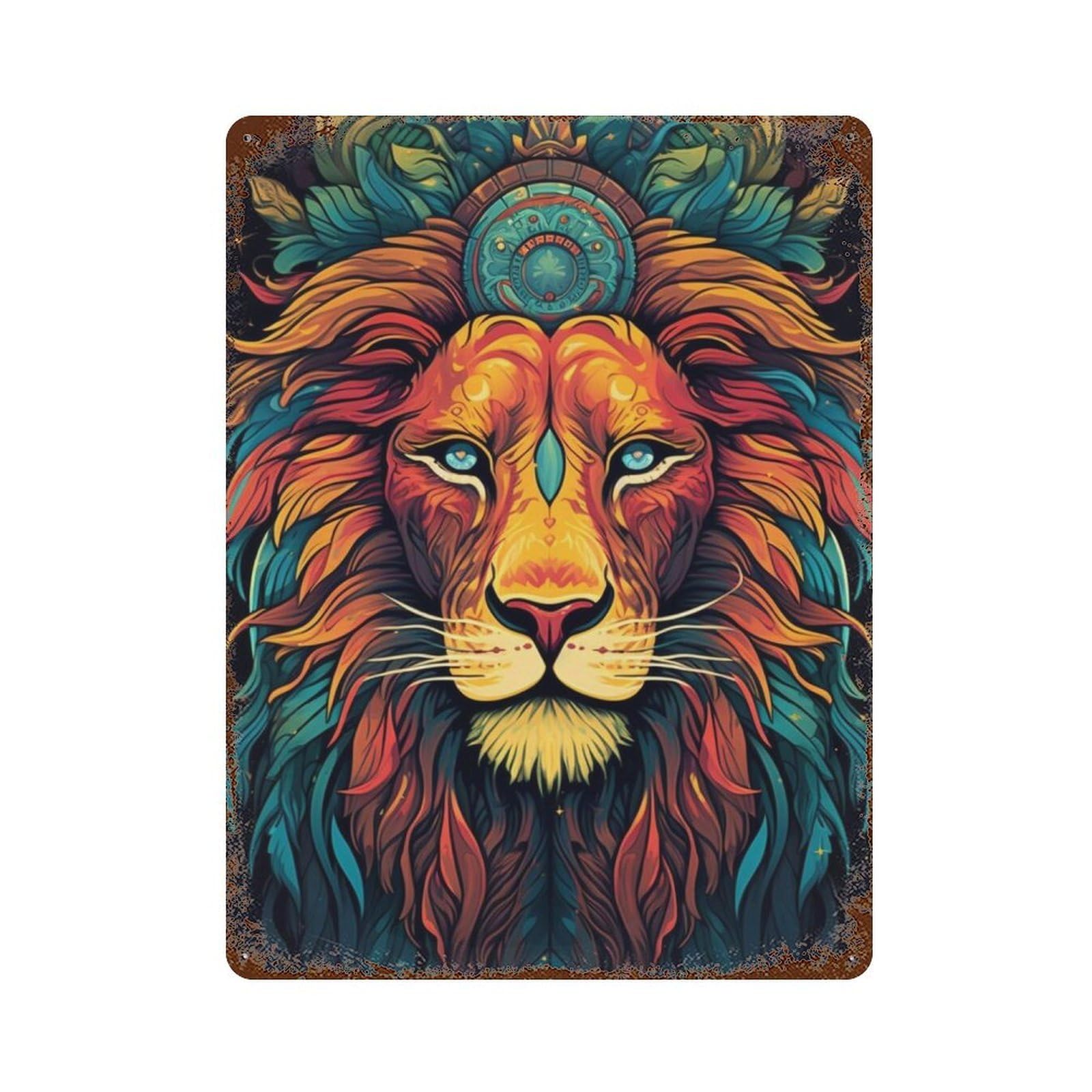 Colorful Lion Art Print-20 15.7"x11.8" Rustic Tin Plaque, Industrial Home Decor for Farmhouse, Kitchen And Entryway Decor