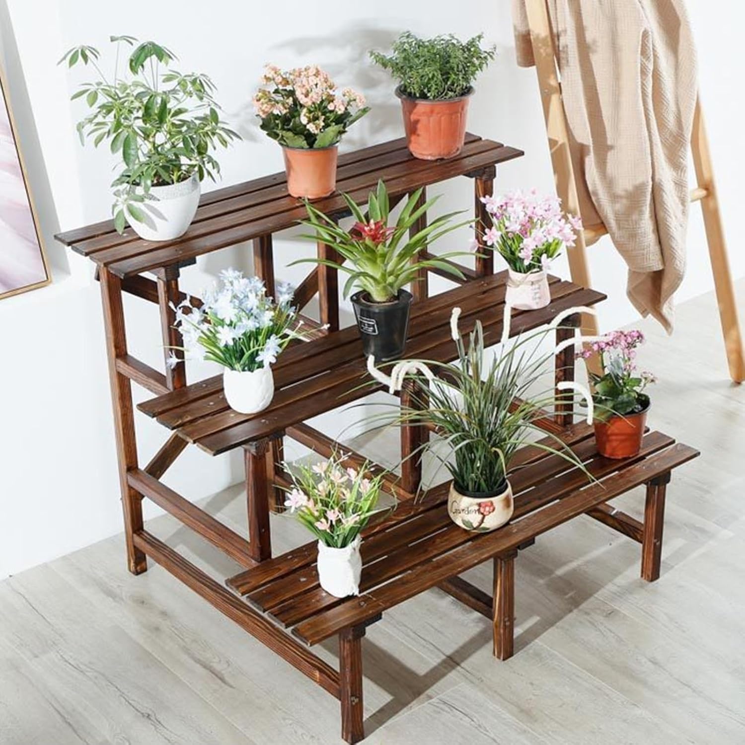 plant-racks Wooden Multi-Tier Step Plant Stand – Outdoor & Indoor Garden Shelf Rack For Patio, Balcony, Yard, Terrace, Sturdy Tiered Display For Flower Pots(3-Tier,120cm)
