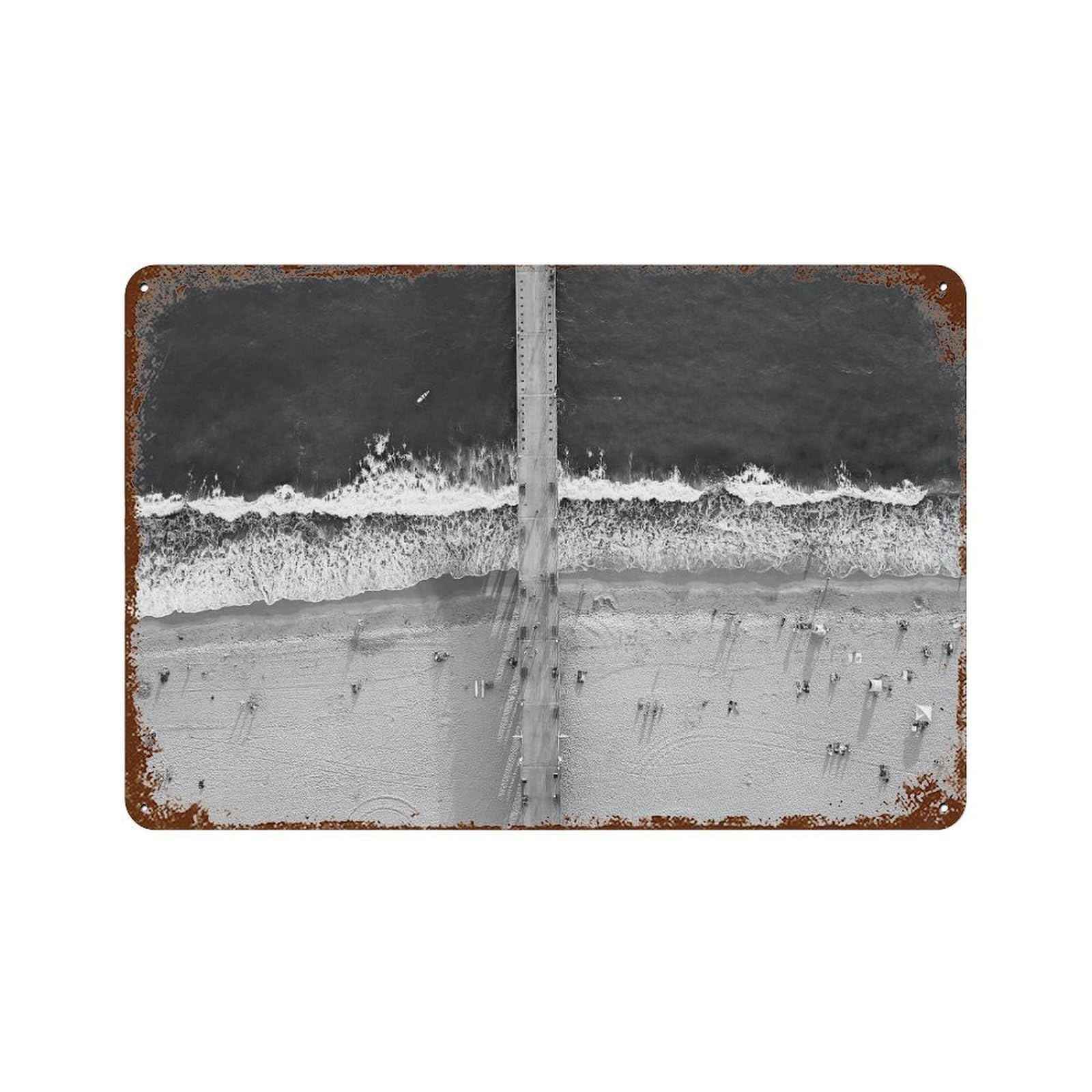 xiaoxiaoshen Black And White Hermosa Beach Photo Decor California Wall Decor Art Metal Tin Poster Modern Home Decor Art Home Bar Shop Decorations Vintage Sign 20x30cm