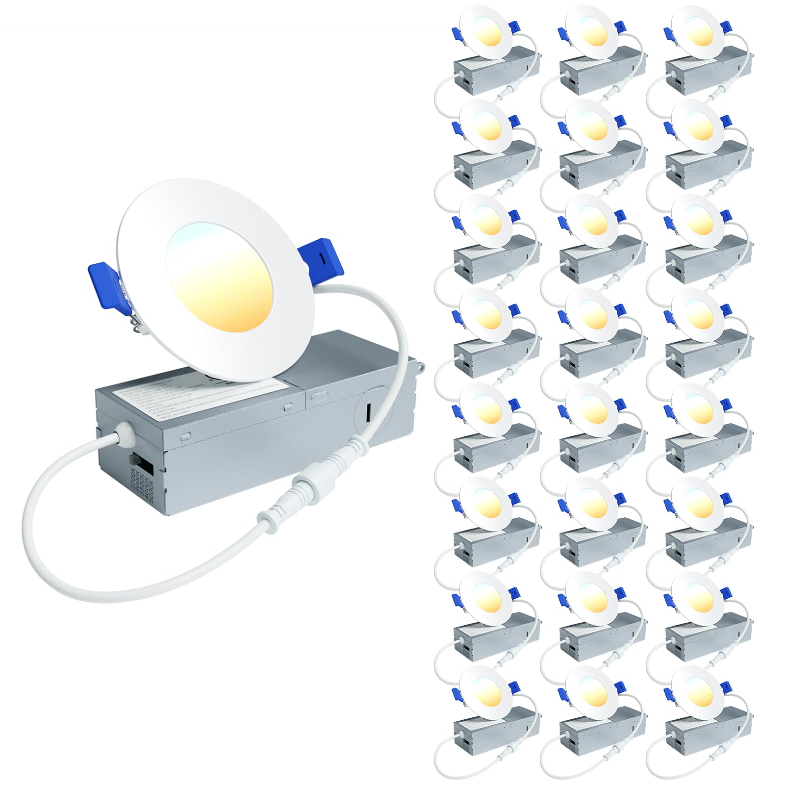 Photo 1 of *ONLY 20* Ensenior 24 Pack 3 Inch LED Recessed Ceiling Light, Dimmable, 2700K-5000K 5CCT, 500LM 6W 120V, High Brightness Dimmable Canless Wafer Downlight - ETL&FCC&IC