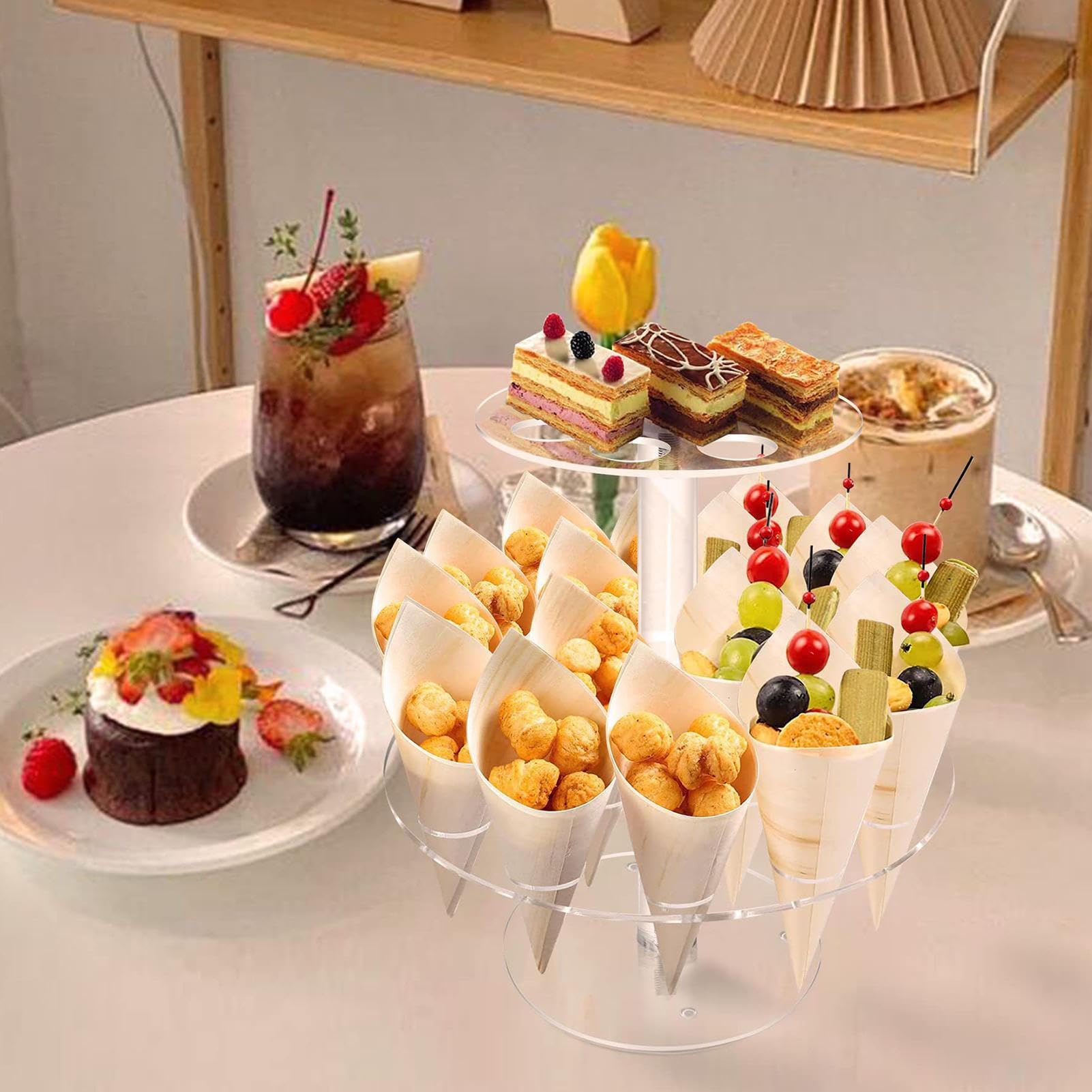 Présentoir en * transparent pour 12 cornets à glace - Support pour cornets à * présentoir à *-corn, décoration de fête polyvalente pour anniversaires * et réunions (1 pc