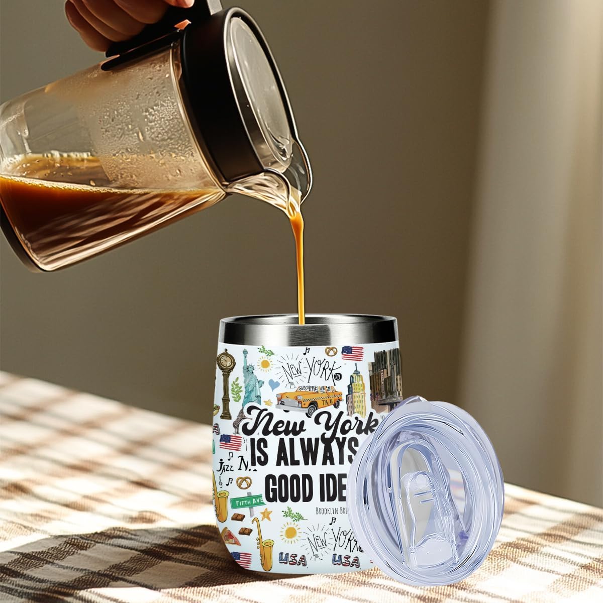 New York Travel Wine Tumbler, 12 oz Tumbler with Lid, Straw Insulated Wine Glass Stainless Steel Travel Coffee Mug,New York Souvenir Gifts for Women Bridesmaid Friend City Lover Birthday Christmas - Image 6