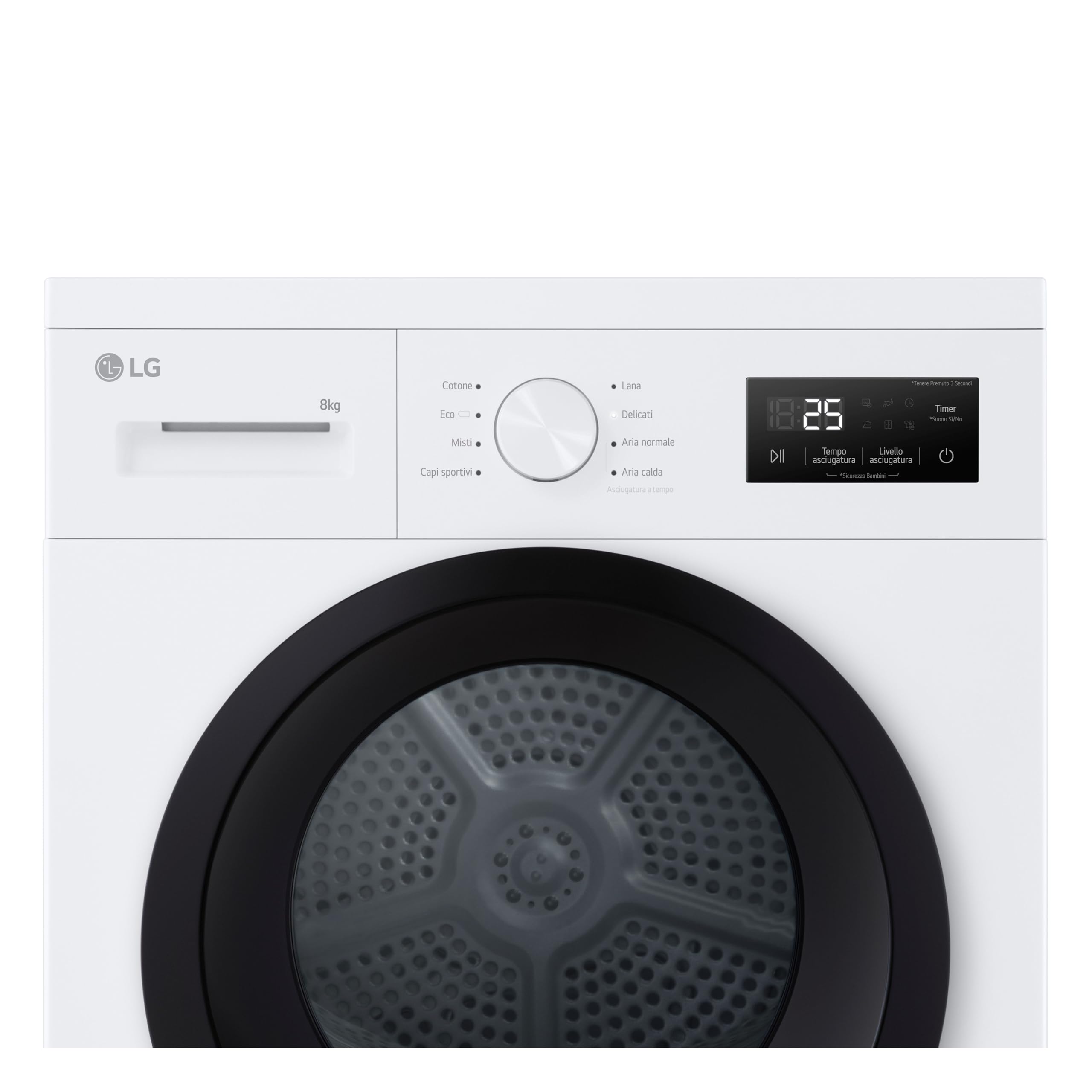 LG RNA1008NWK Asciugatrice Pompa di Calore 8 kg, Classe D, Asciugatura Delicata a Bassa Temperatura con Sensore, Serie A1, 8 Programmi, Cestello in Acciaio Galvanizzato, Bianco