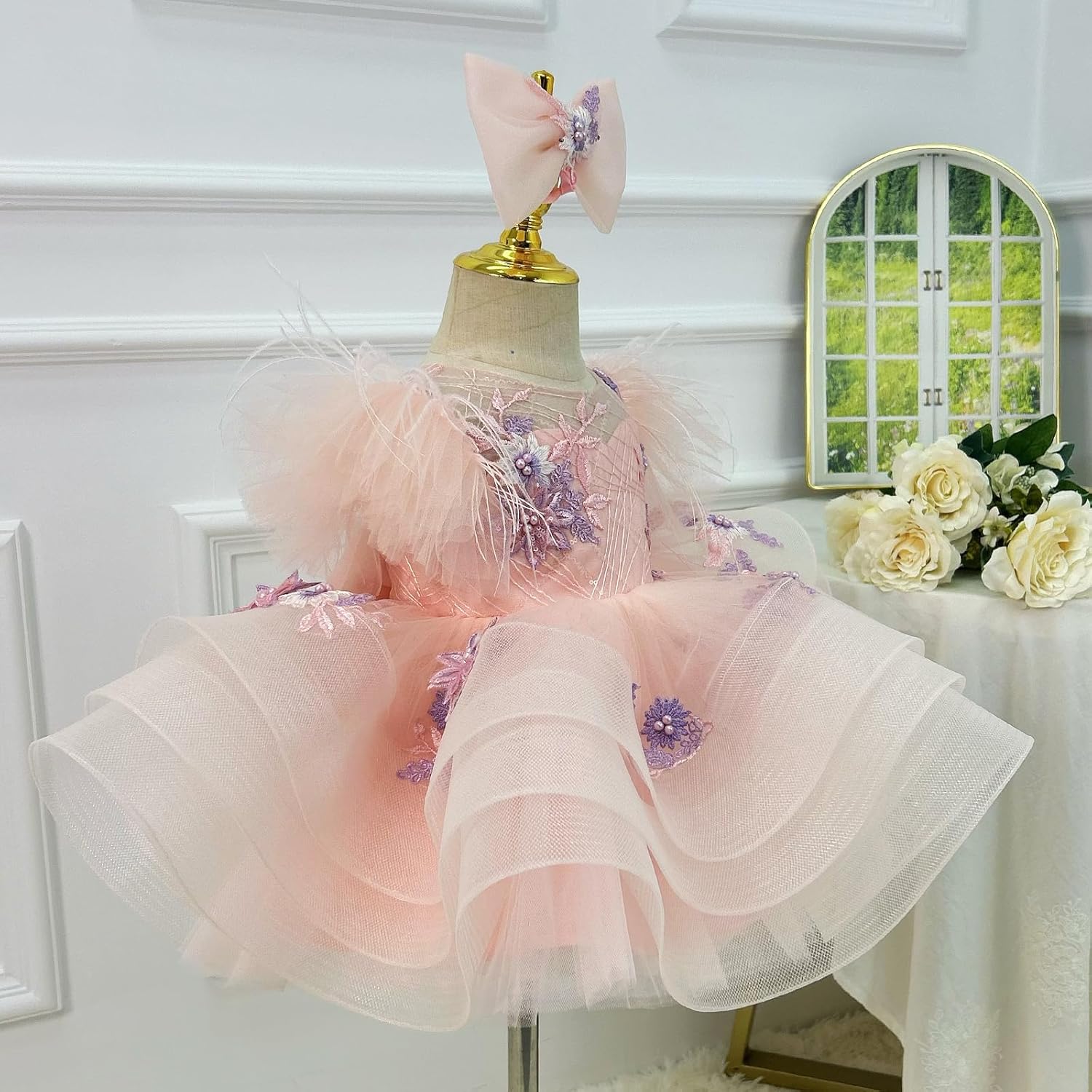 Princess Baby Girls Flower Pageant Dress Toddler Girls Birthday Party Dresses for Kids 1-7 Years - Image 6